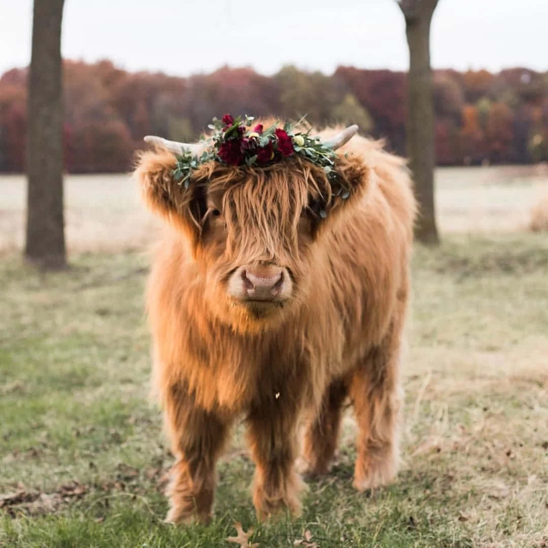 1080x1080 Download Floral Crowned Highland Wallpaper