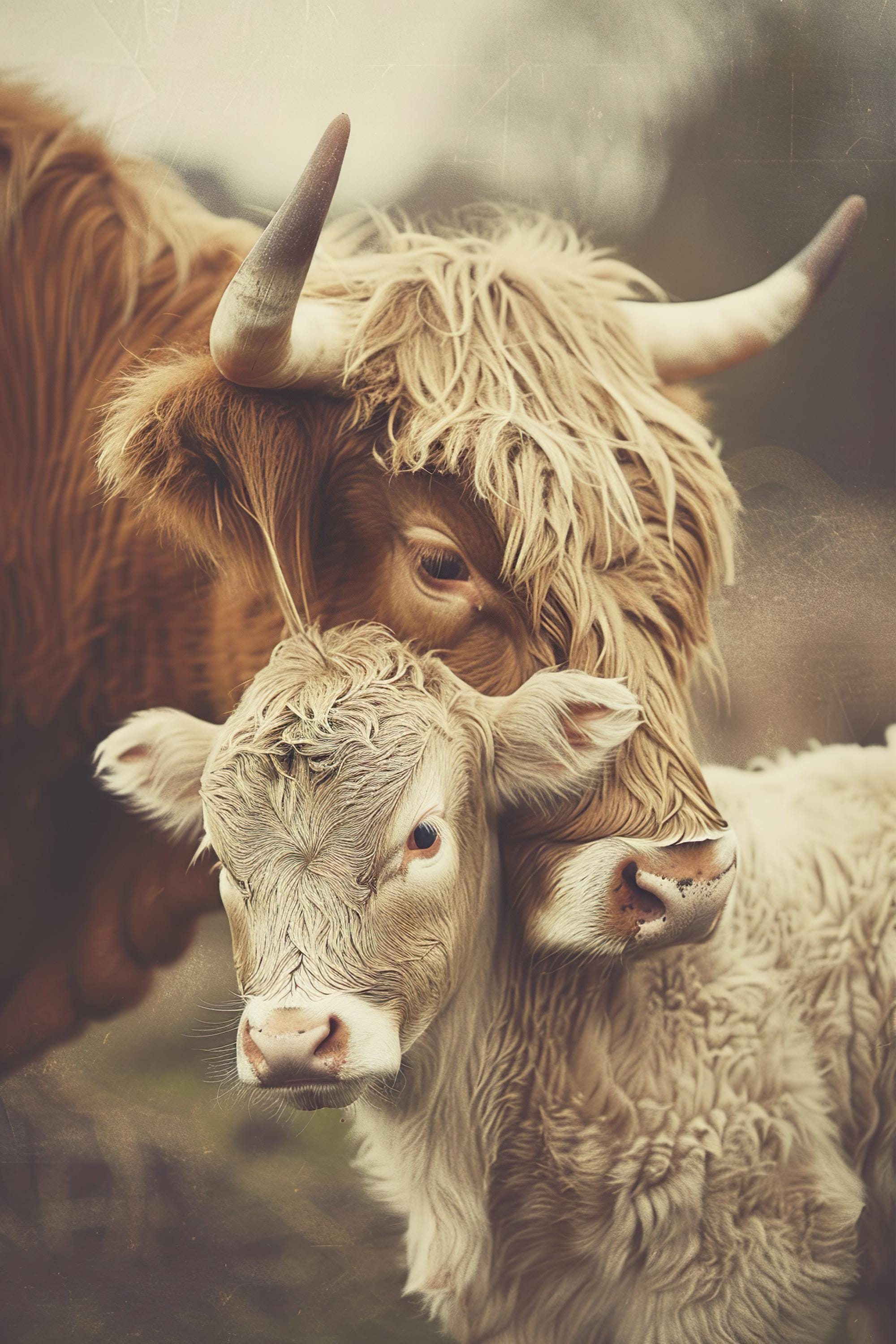 2000x3000 Highland Cow Family Print: Vintage Style Nursery Wall Art (digital Download)