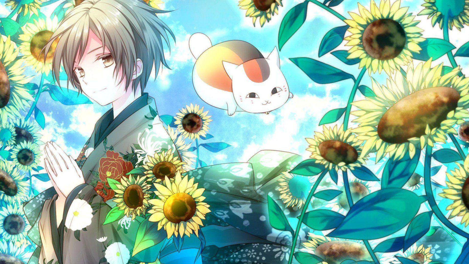 1920x1080 anime, Cat, Boy, Sunflower, Summer Wallpaper HD / Desktop and Mobile Background