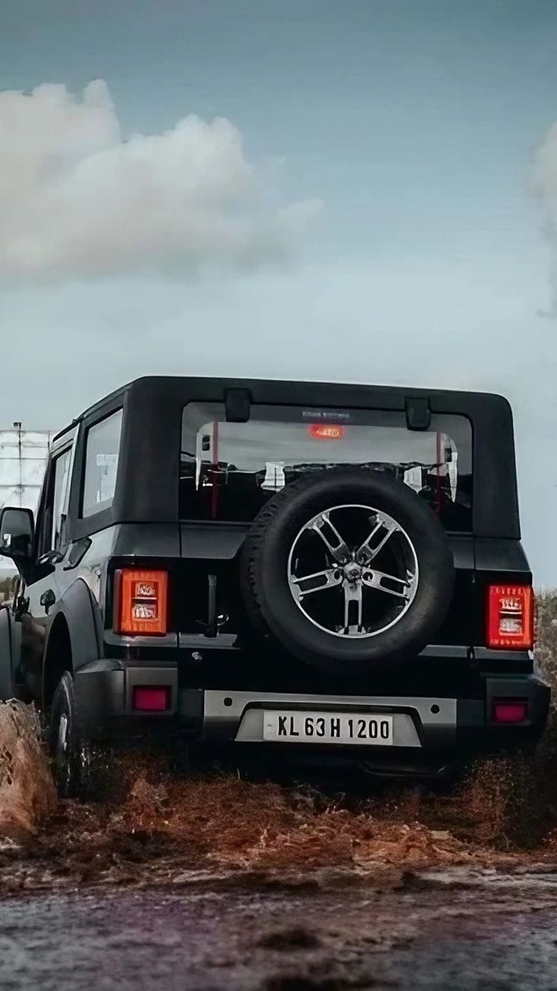 800x1421 Mahindra Thar Car, Rear View, black car, HD phone wallpaper
