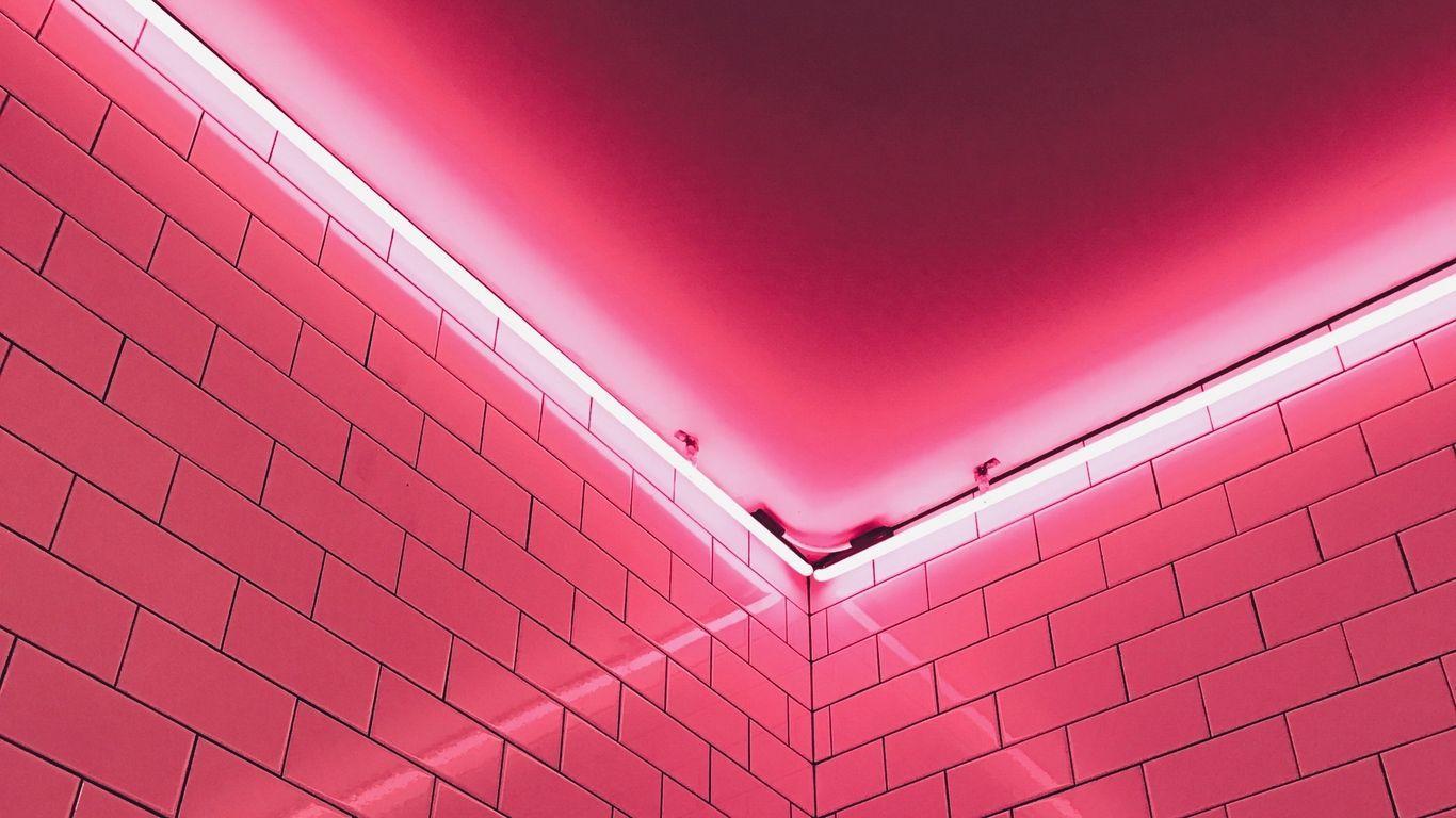 1366x768 Hình nền Tường, Ánh sáng, Hồng, Ngói - Nền thẩm mỹ màu hồng rộng