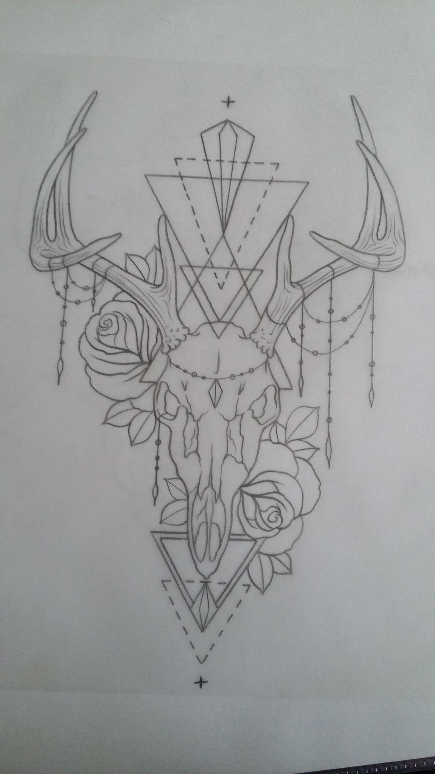 1836x3264 Latest Tattoo Deer Skull Antler Roses Chains Skull Tattoo