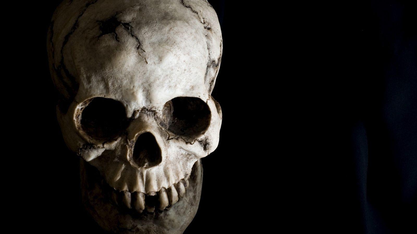 1600x900 Human skull on a black background Desktop wallpaper 1600x900