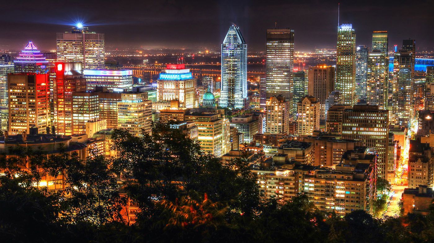 1400x785 Montreal City View at Night From Mount Royal Lookout Stock Image