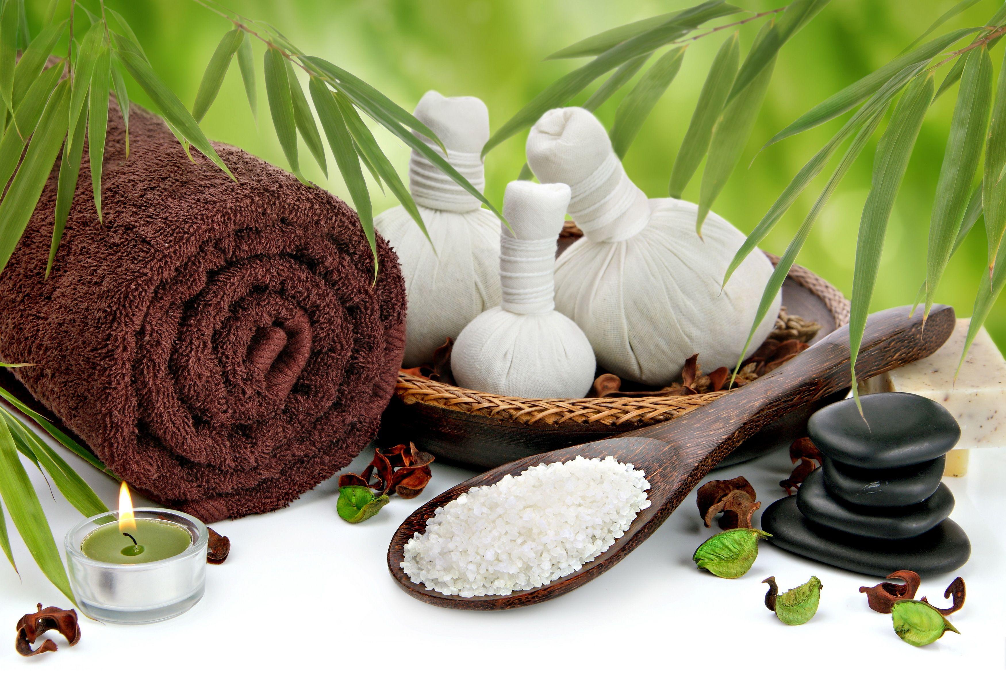3500x2364 Picture Spa relax towel Salt stone Towel Candles Closeup 3500x2364