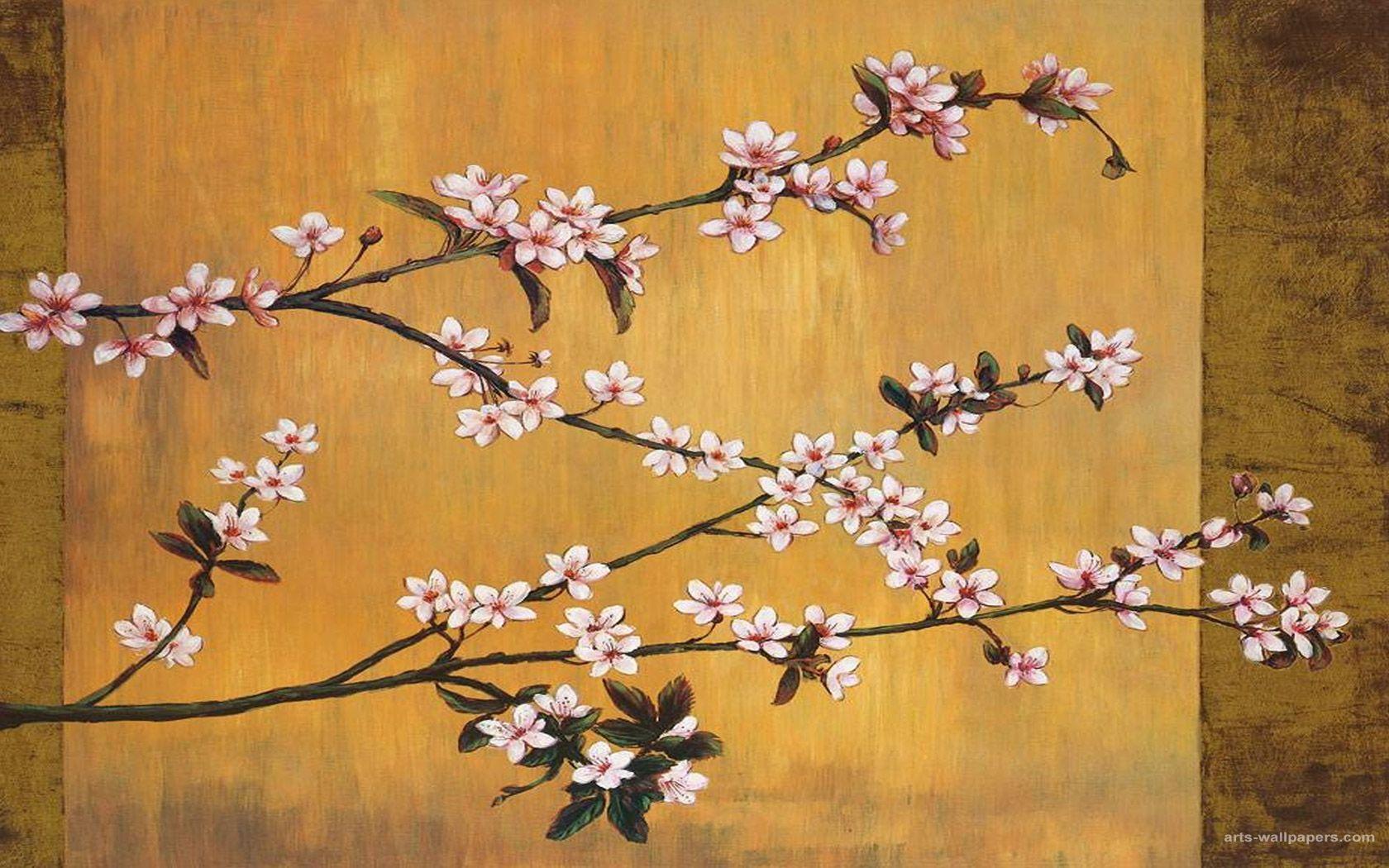 red cherry blossom painting