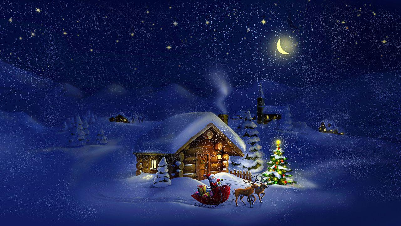 1280x721 Image Deer Christmas Nature Winter Santa Claus Christmas tree Moon