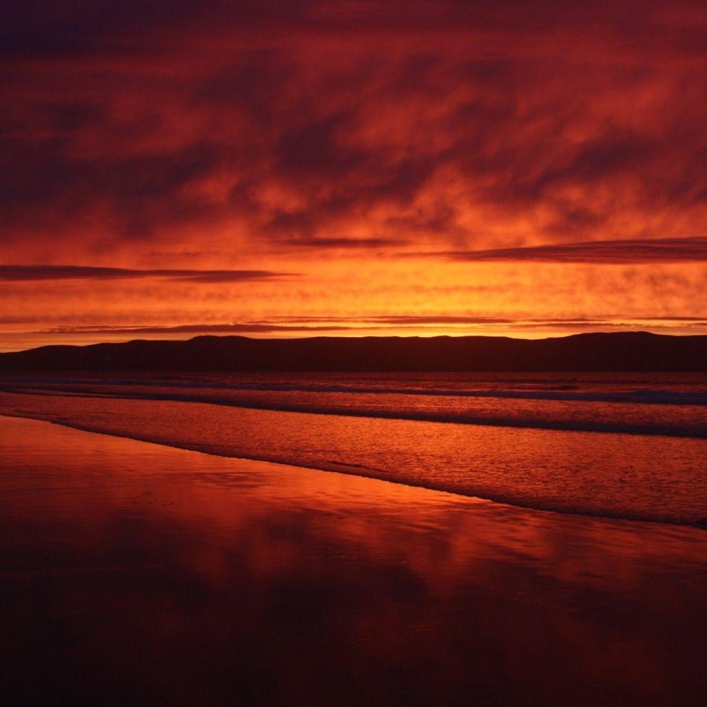 1024x1024 Red Sunset Beach iPad Wallpaper Free Download