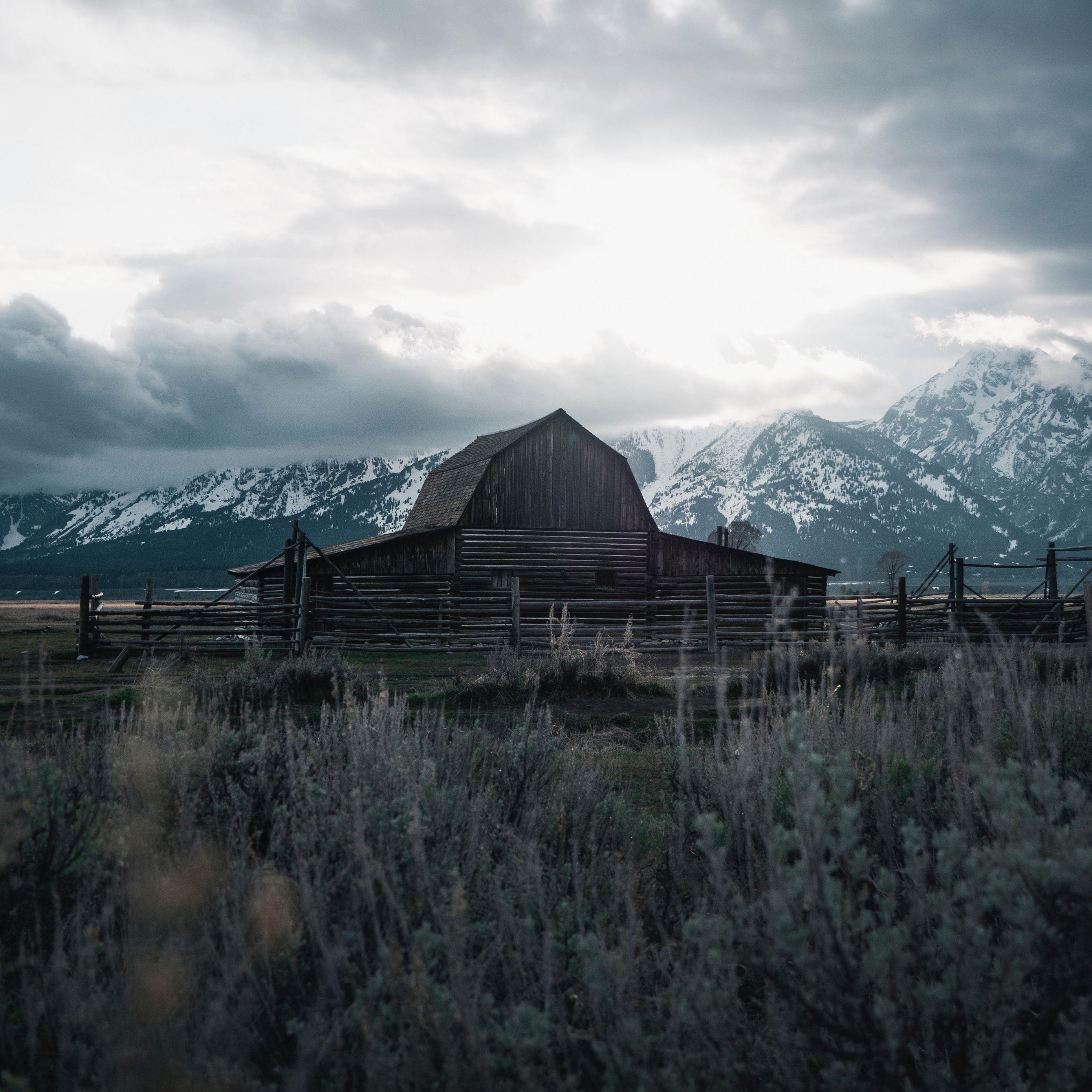 2780x2780 Download wallpaper 2780x2780 building, mountains, farm, wooden