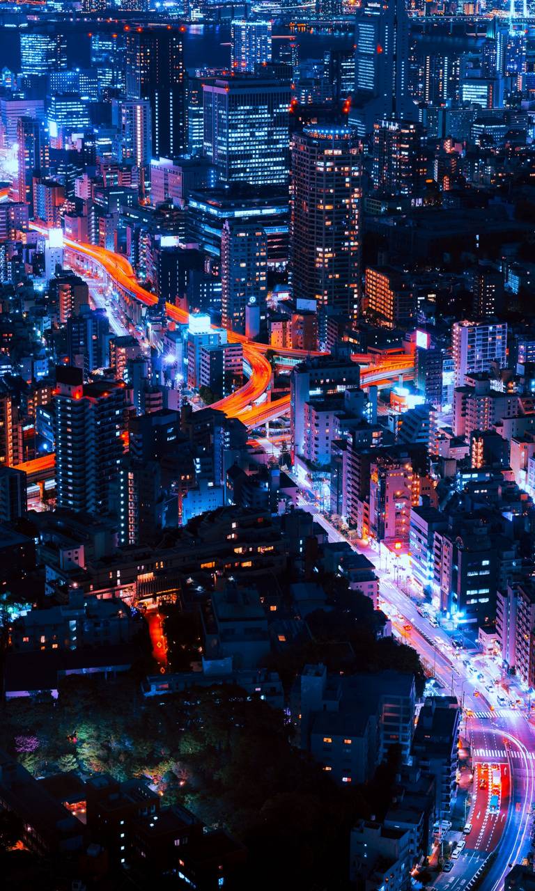 768x1280 Neon City lights wallpaper