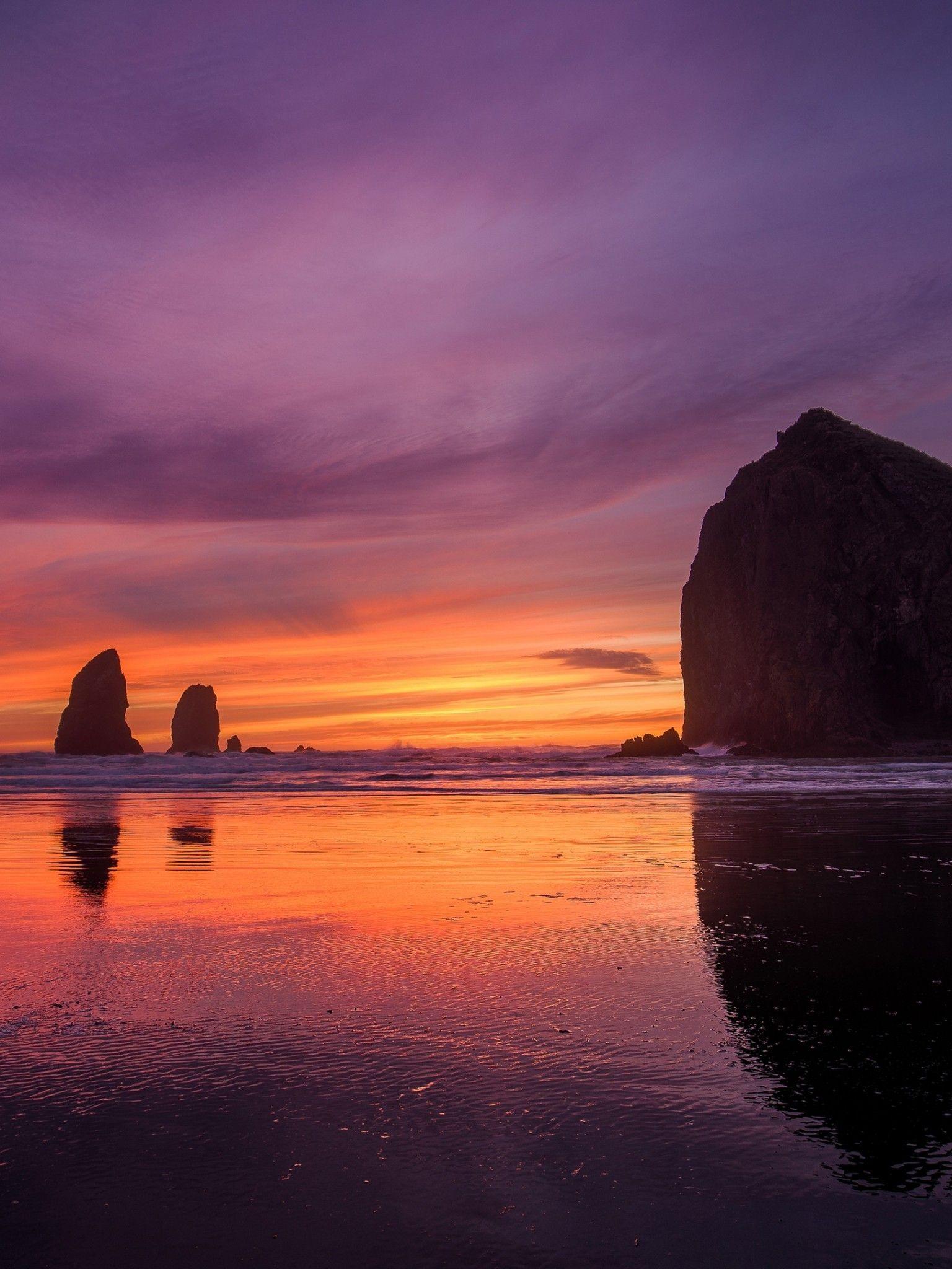1536x2048 Download 1536x2048 Sunset, Clouds, Rock, Scenery, Ripples, Beach