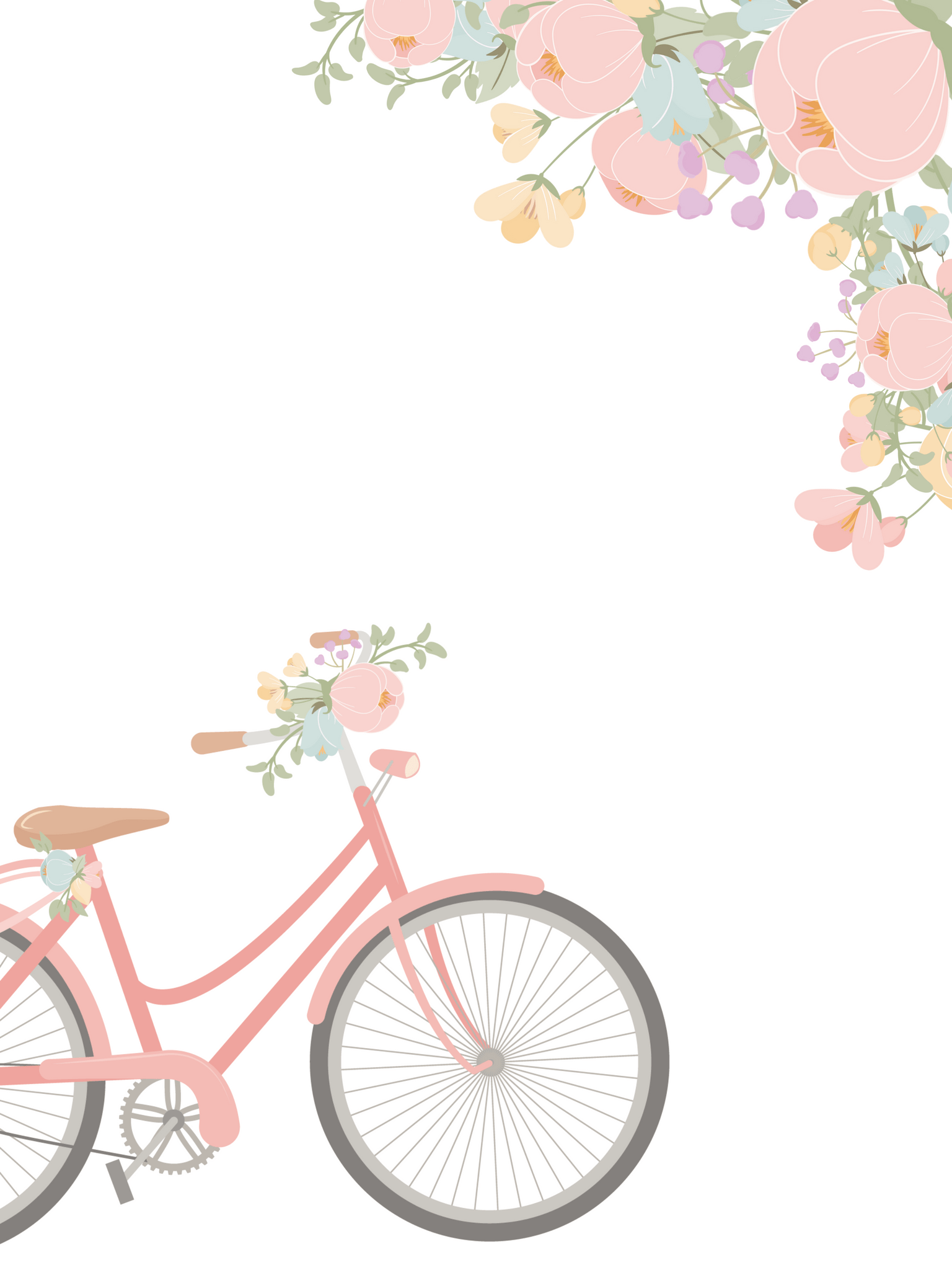 1536x2048 iPad Watercolor Floral and Pink Bicycle Wallpaper