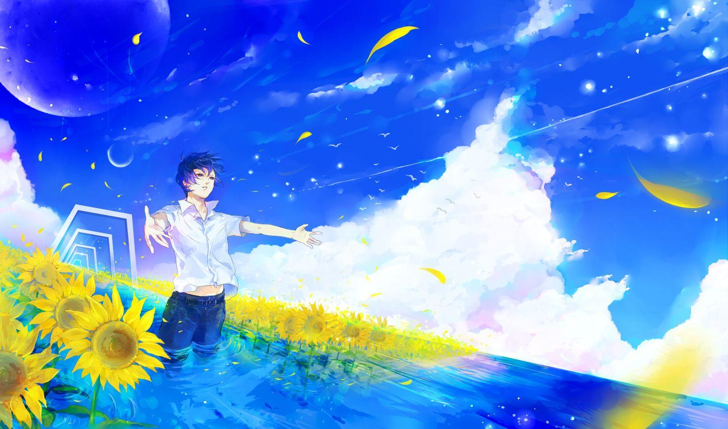 1472x868 Summer, Sunflower. Anime Image Board