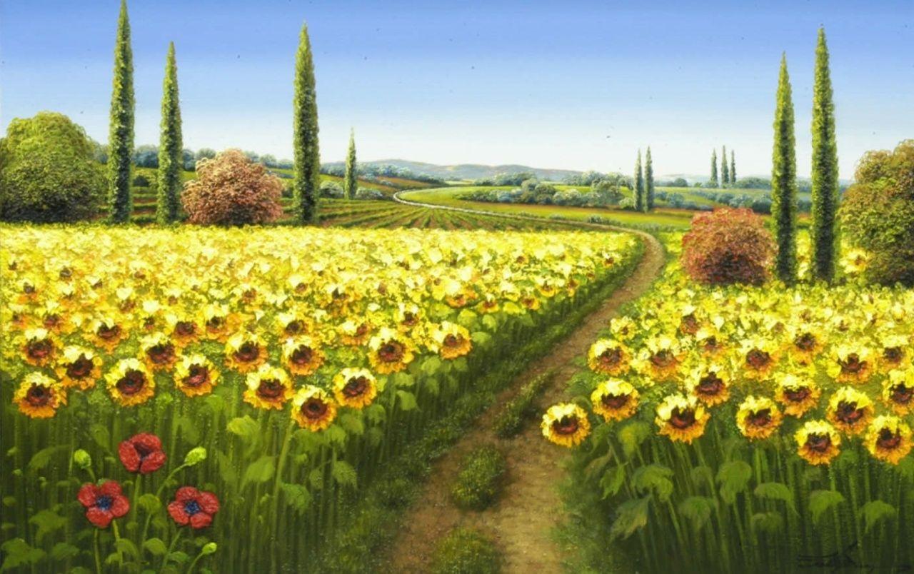 1280x804 Sun Flower Field Painting wallpaper. Sun Flower Field Painting