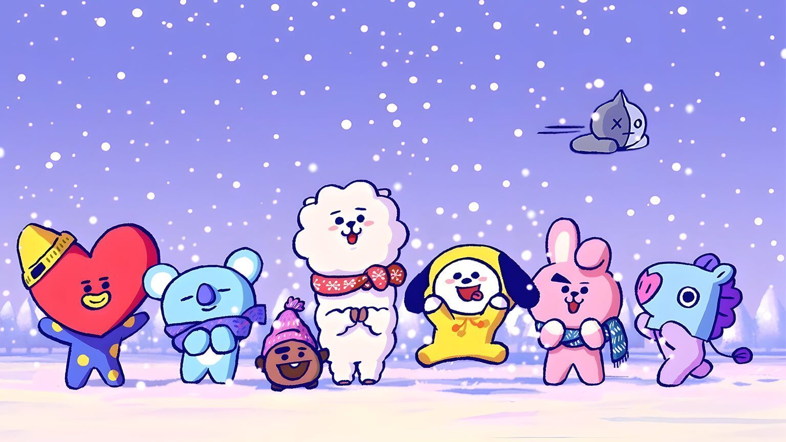 1536x864 BTS BT21 Christmas Gang Desktop Wallpaper Download 4k