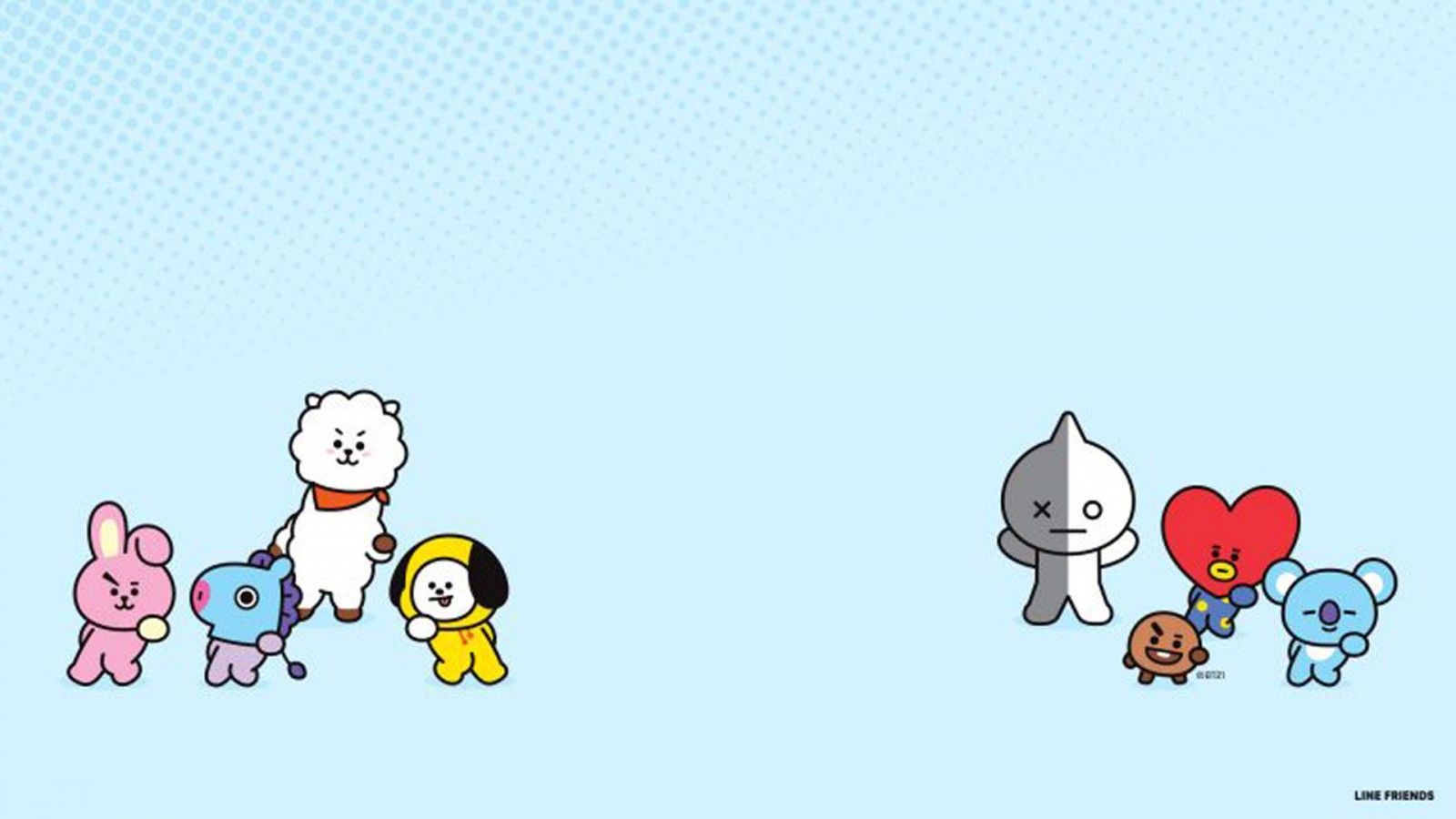 1600x900 KOYA, CHIMMY, RJ, SHOOKY, MANG, COOKY In Blue Background HD BT21 Wallpaper
