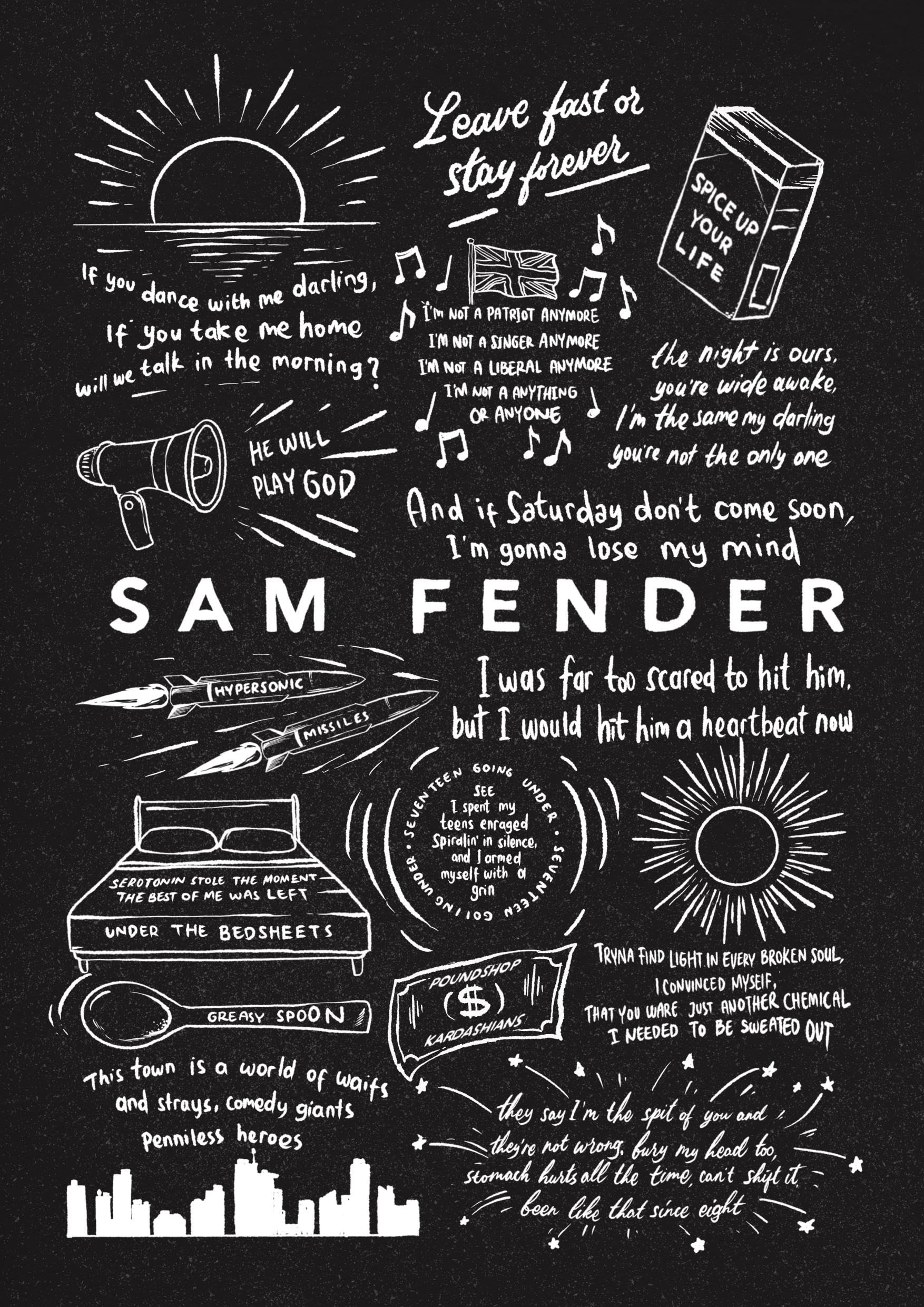 1754x2481 Sam Fender Doodle Lyric Poster Gift for Fans Size (Unframed) : Hewson's Gifts: Amazon.co.uk: Home & Kitchen