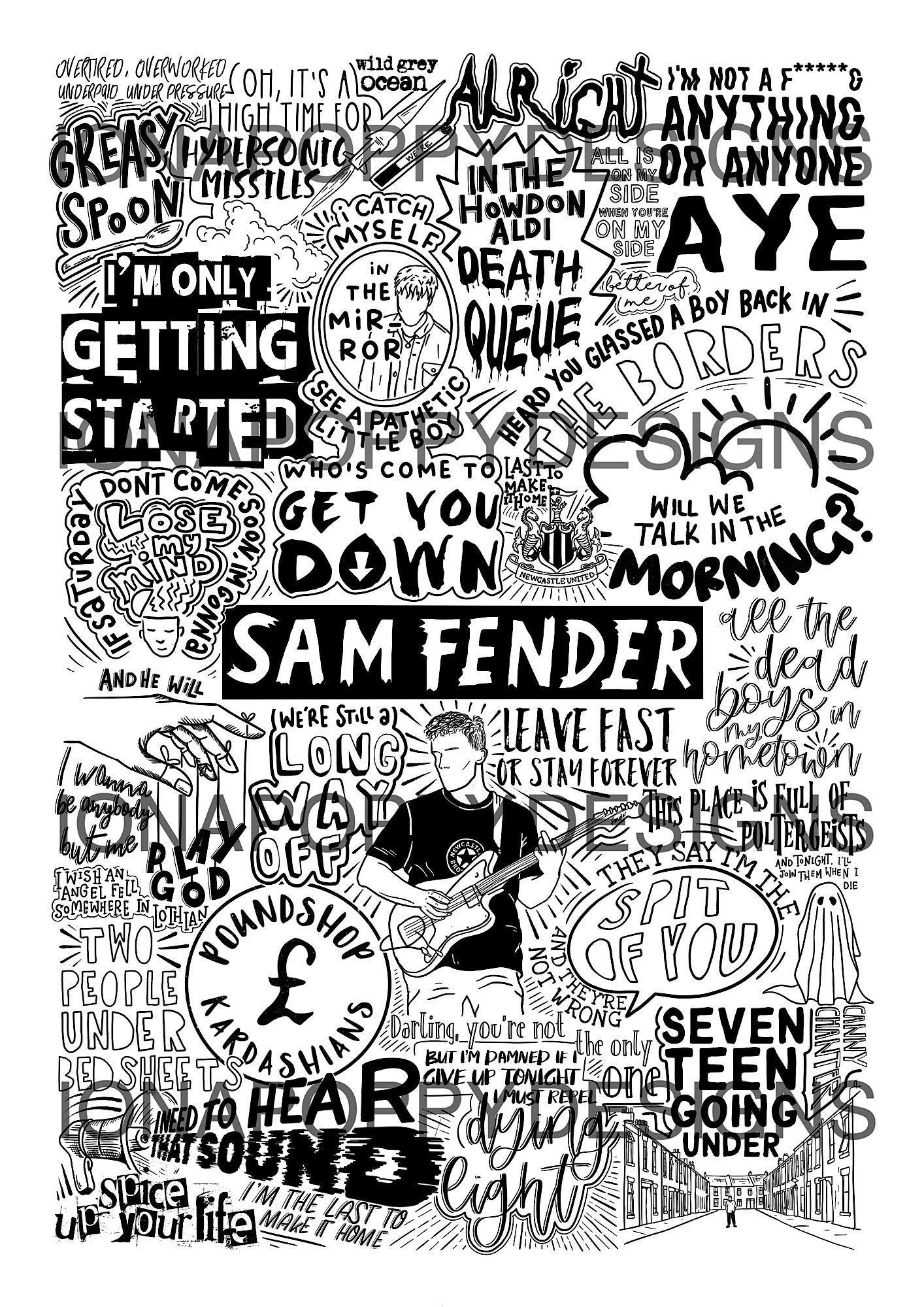 1414x2000 Sam Fender Hits Lyric Print