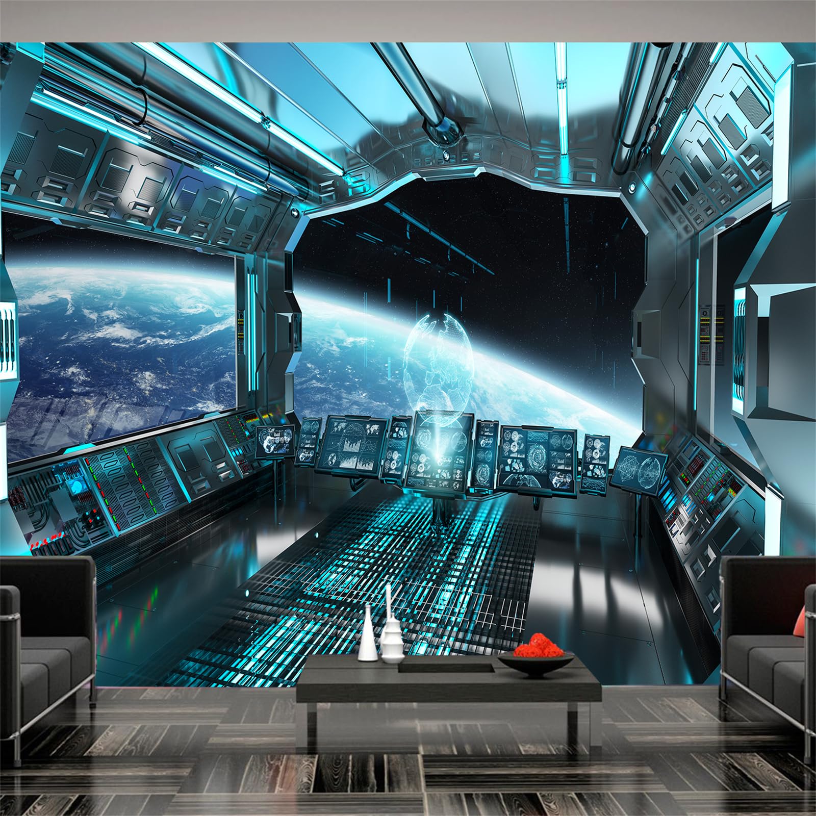 1600x1600 FLFK 3D Space Planet Peel And Stick Wall Murals 118x78.7 Spaceship Interior View Self Adhesive Wallpaper Large Poster Painting Sticker For Kids Bedroom Decor