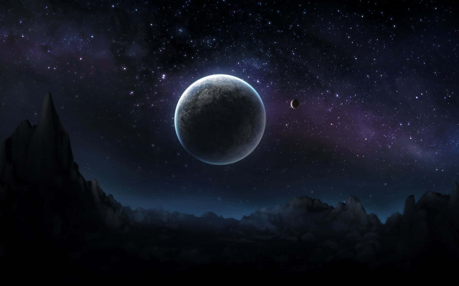 1920x1200 Download Dark Space Planet With Starry Sky View Wallpaper