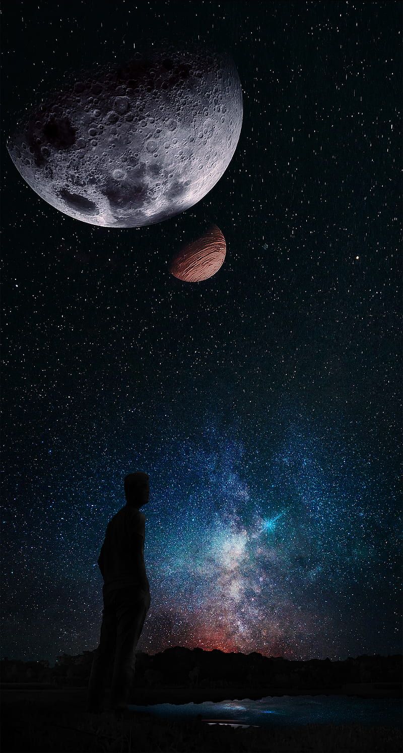 800x1494 Night Sky Planet View, Clean, Landscape, Nature, Space, moon, night sky, night view, HD phone wallpaper