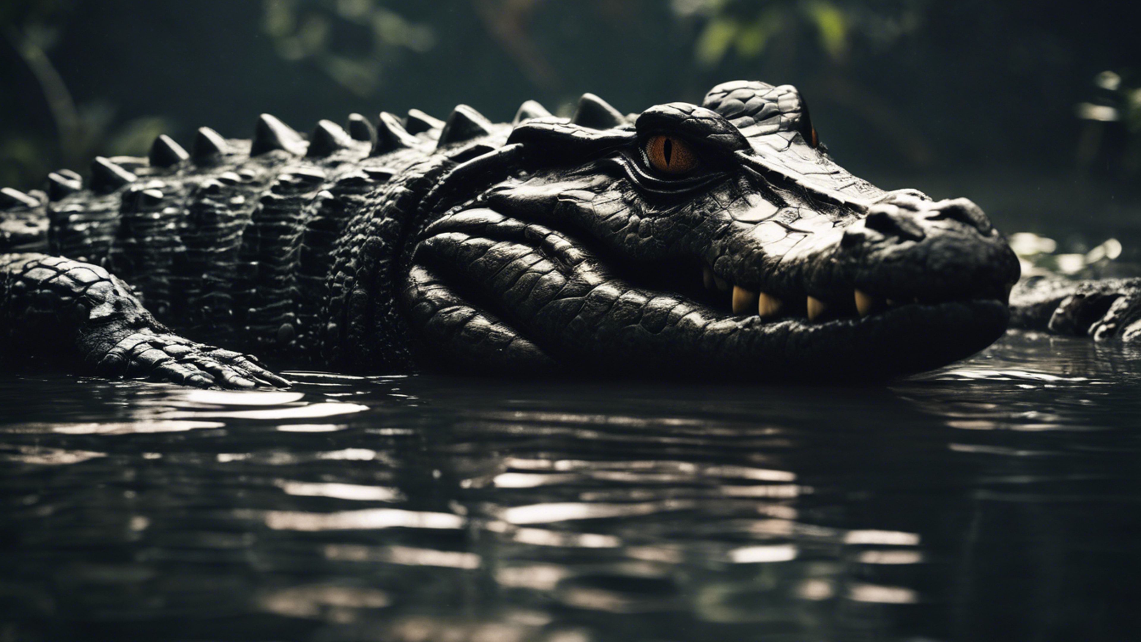 3840x2160 A Prehistoric Looking Black Crocodile Lurking Ominously In Shadowy Water. Wallpaper [b9040f4be19c421687cd] By Wallpaper HD