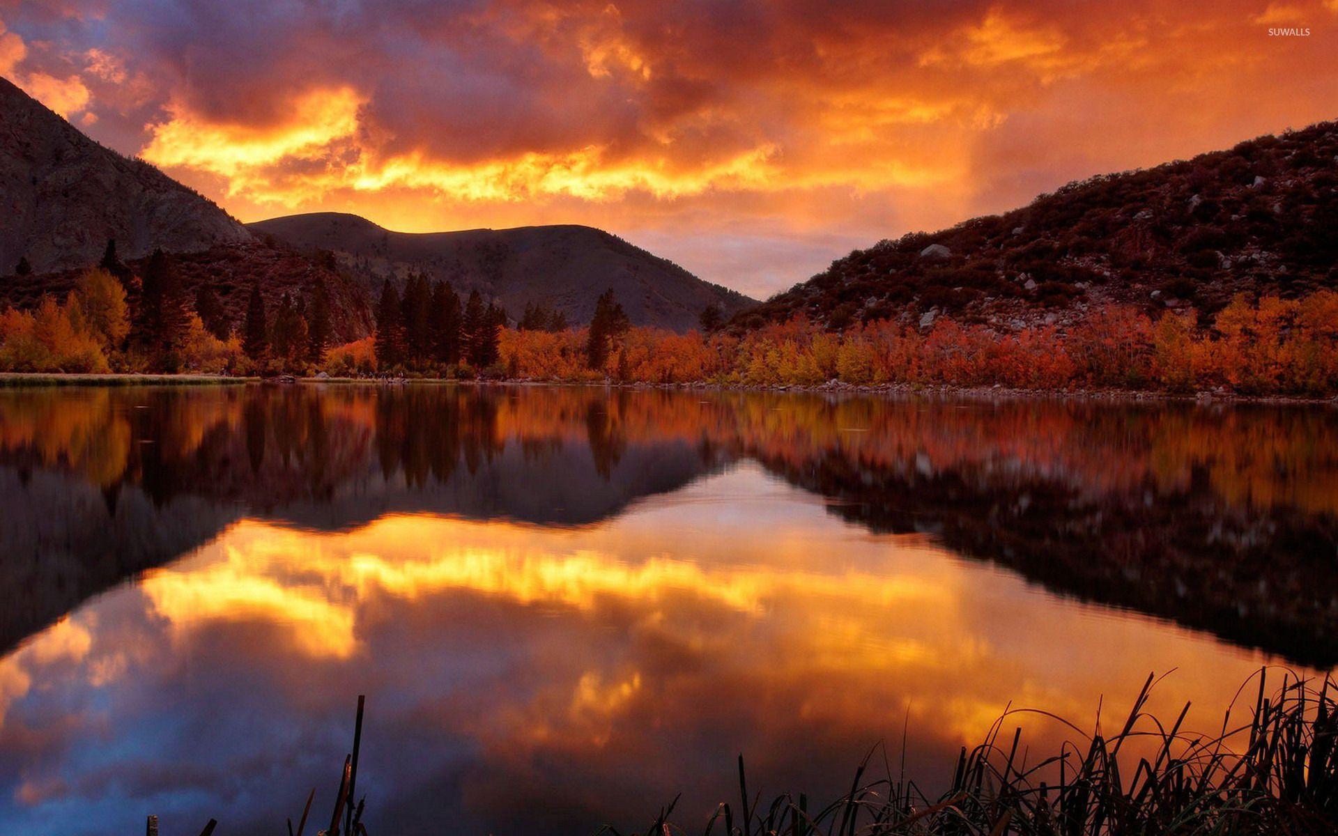 1920x1200 Mountain Lake Sunset Wallpaper