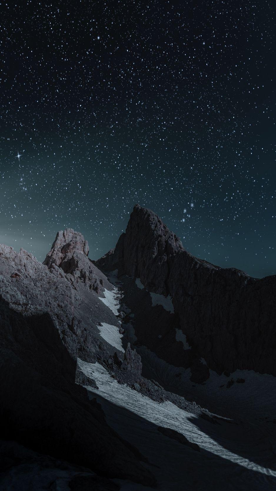 938x1668 Download wallpaper 938x1668 mountains, starry sky, peak, snow