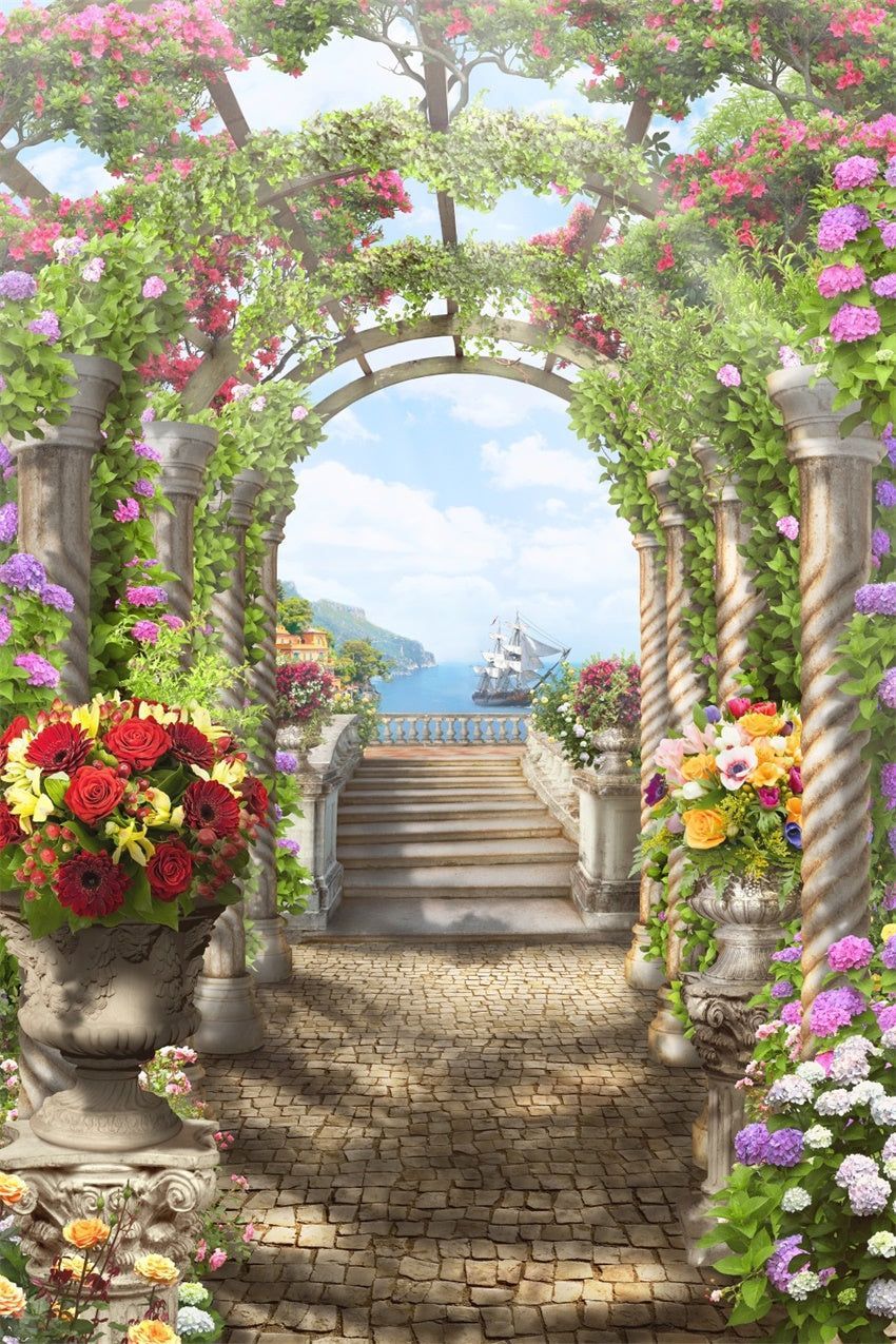 850x1275 Spring Backdrops Coastal Garden Archway Flower Vines Backdrop BRP12 519
