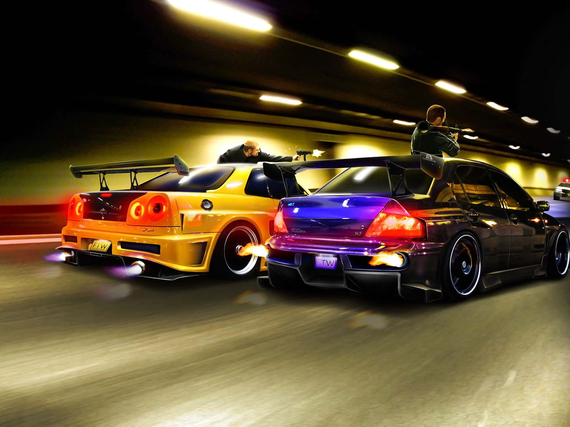1920x1440 Download Blue And Yellow Street Racing Cars Wallpaper
