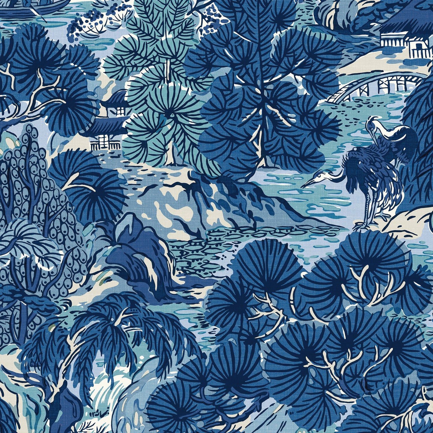 1500x1500 Pagoda Trees Blues T42023 Wallpaper by Thibaut To Go