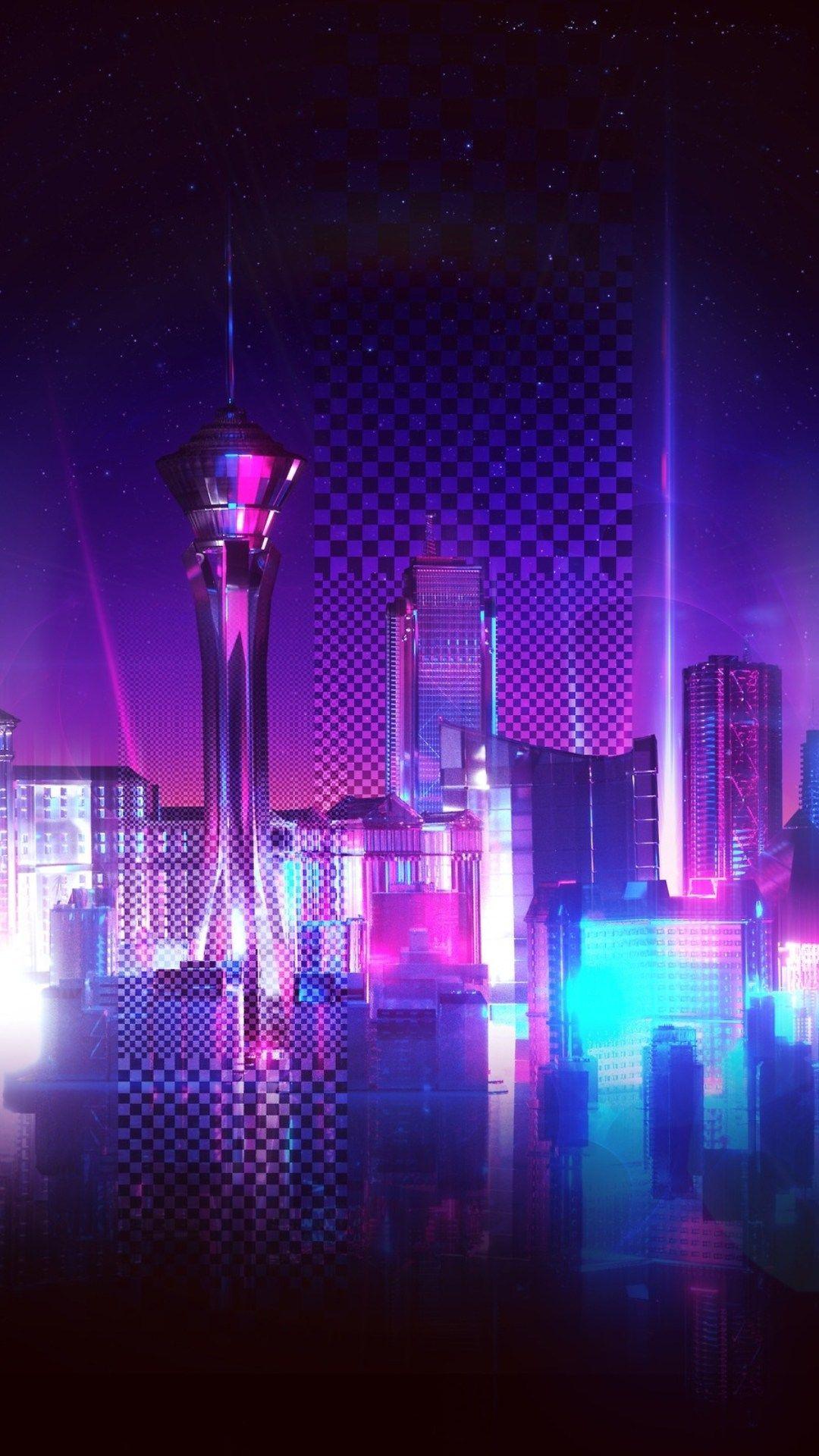 1080x1920 Neon City, Purple Racing Phone Wallpaper