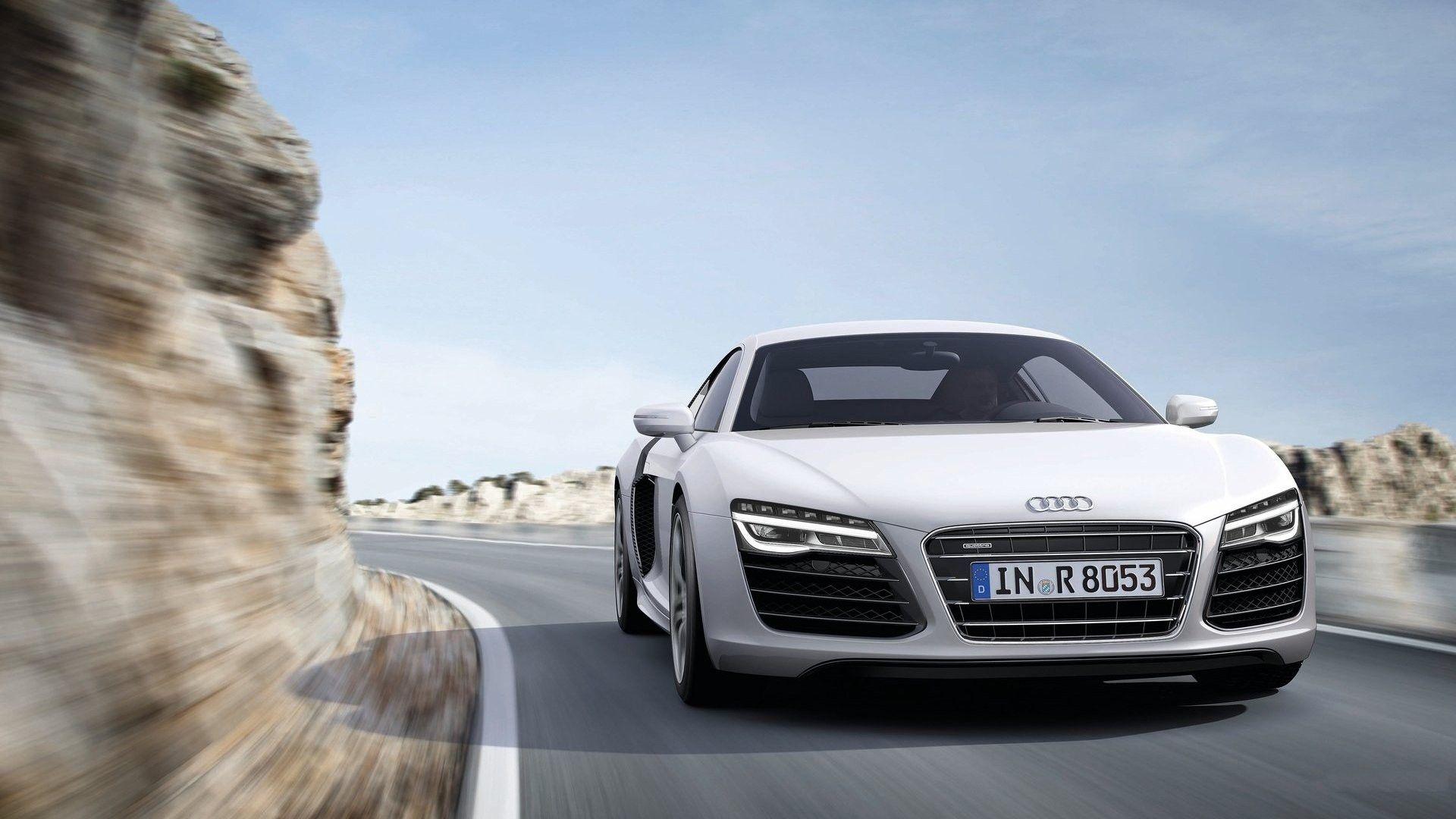 1920x1080 Cars rocks Audi front roads sports cars white cars Audi R8 V10