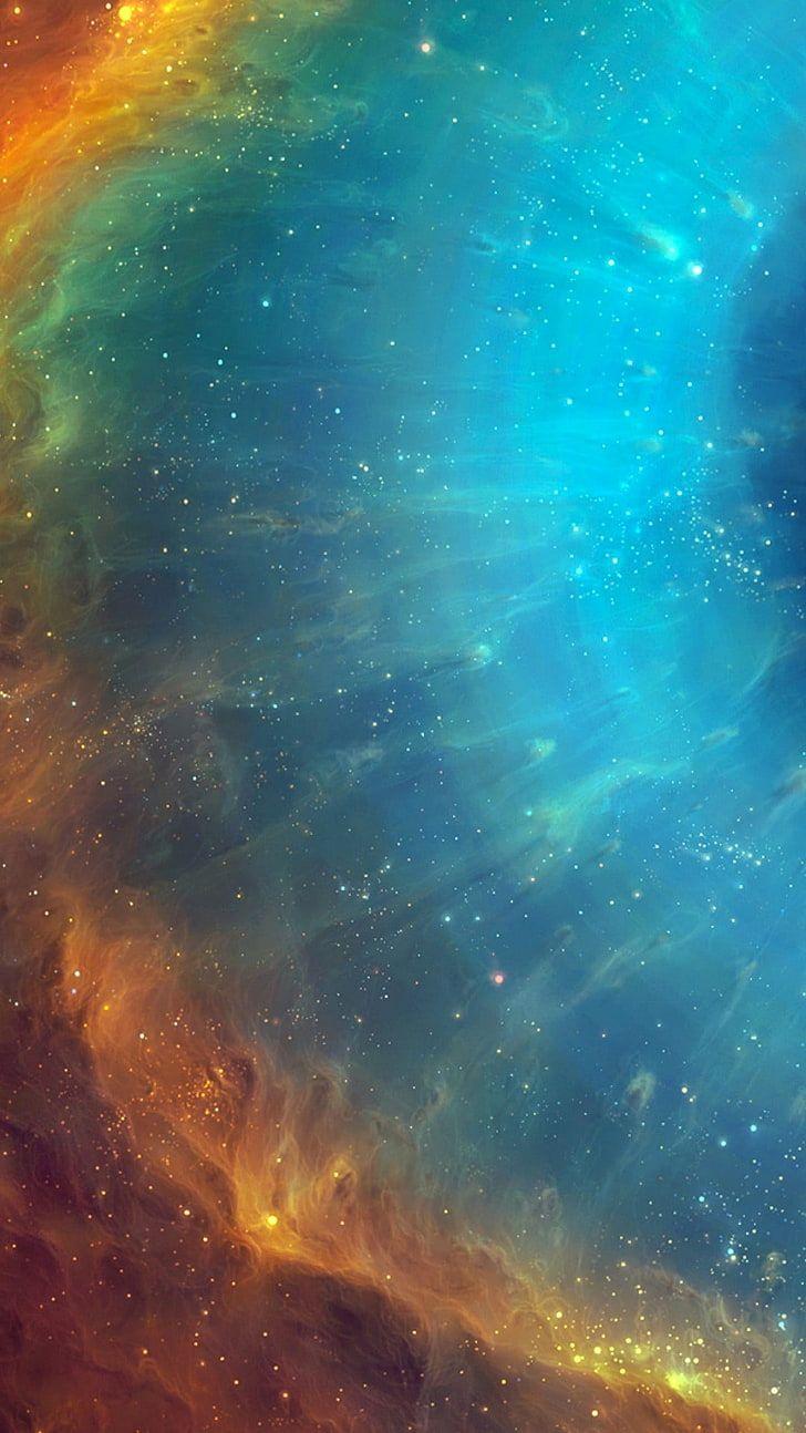 Hình nền HD 728x1294: minh họa màu xanh và vàng, siêu tân tinh