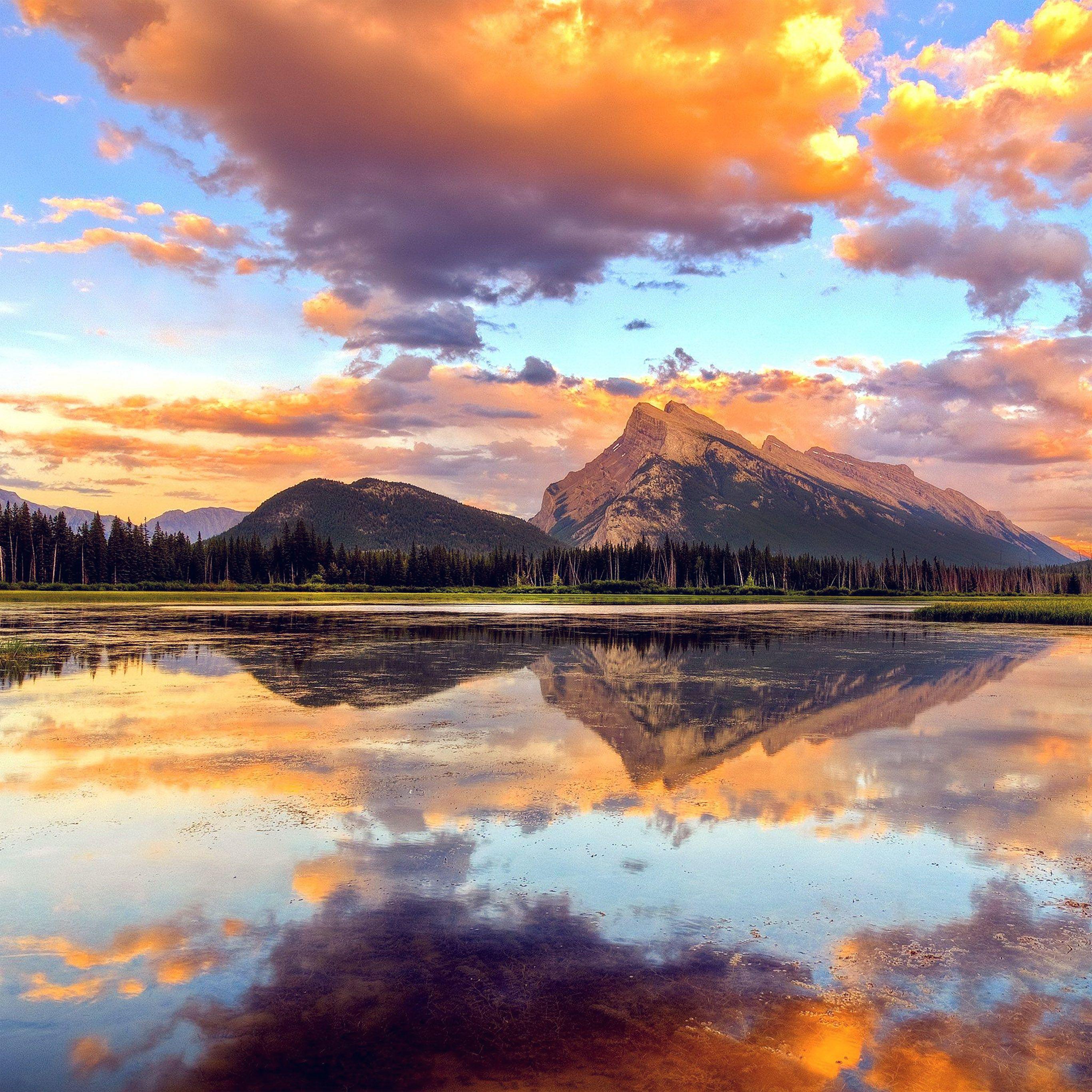2732x2732 Mountain Lake Sunset Nature Summer Wallpaper