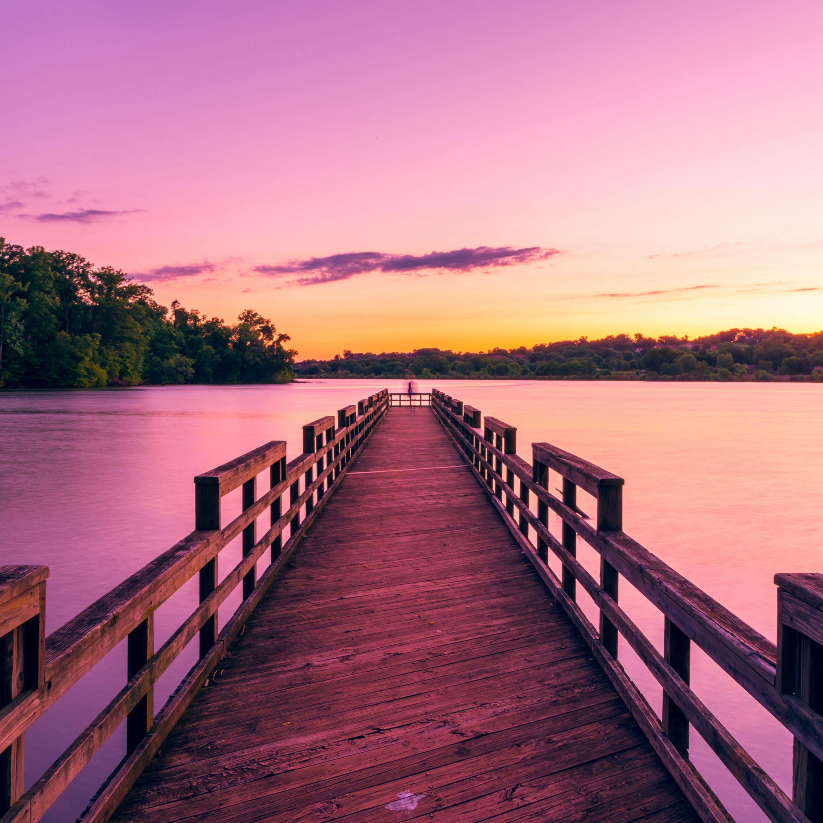 2732x2732 Pier Lake Sunset Sky #iPad #Pro #wallpaper. Sunset sky, Lake sunset, Sunset