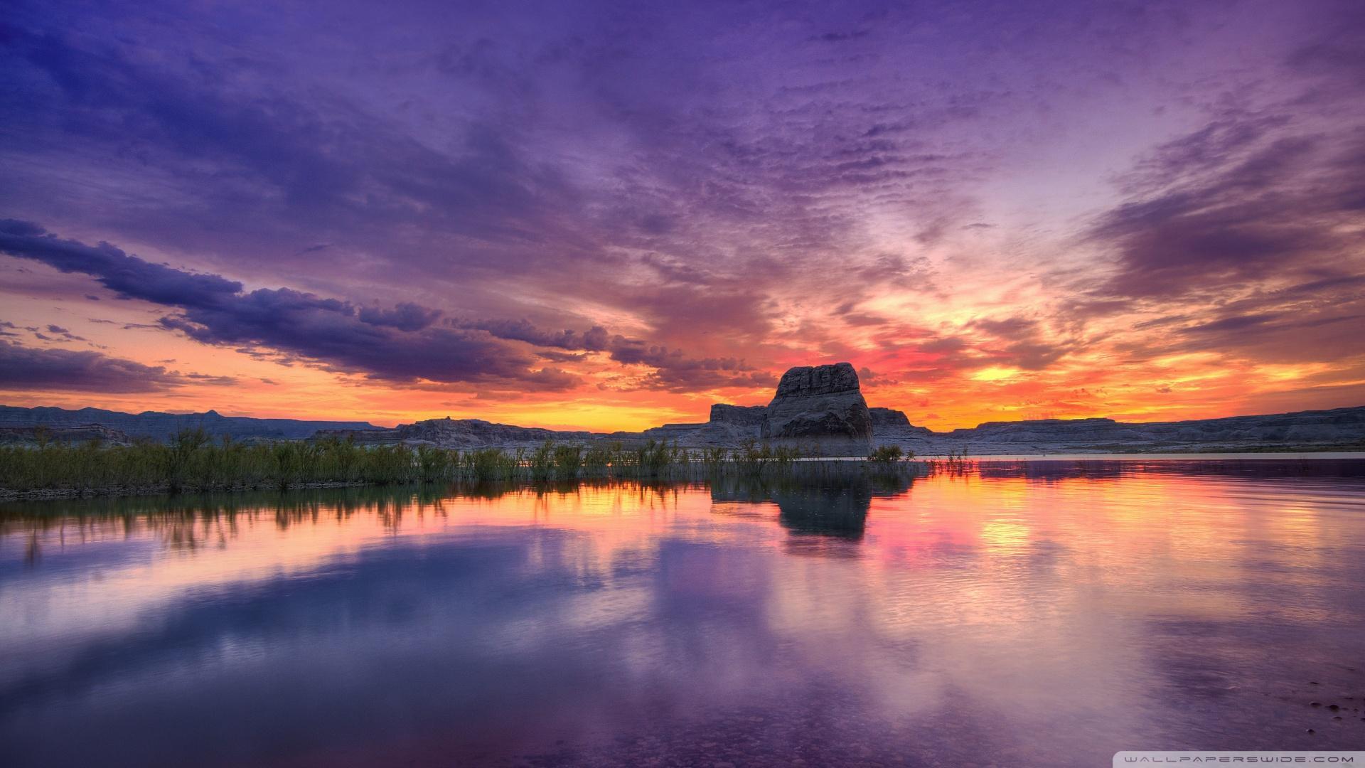 1920x1080 Sunset Lake Wallpaper