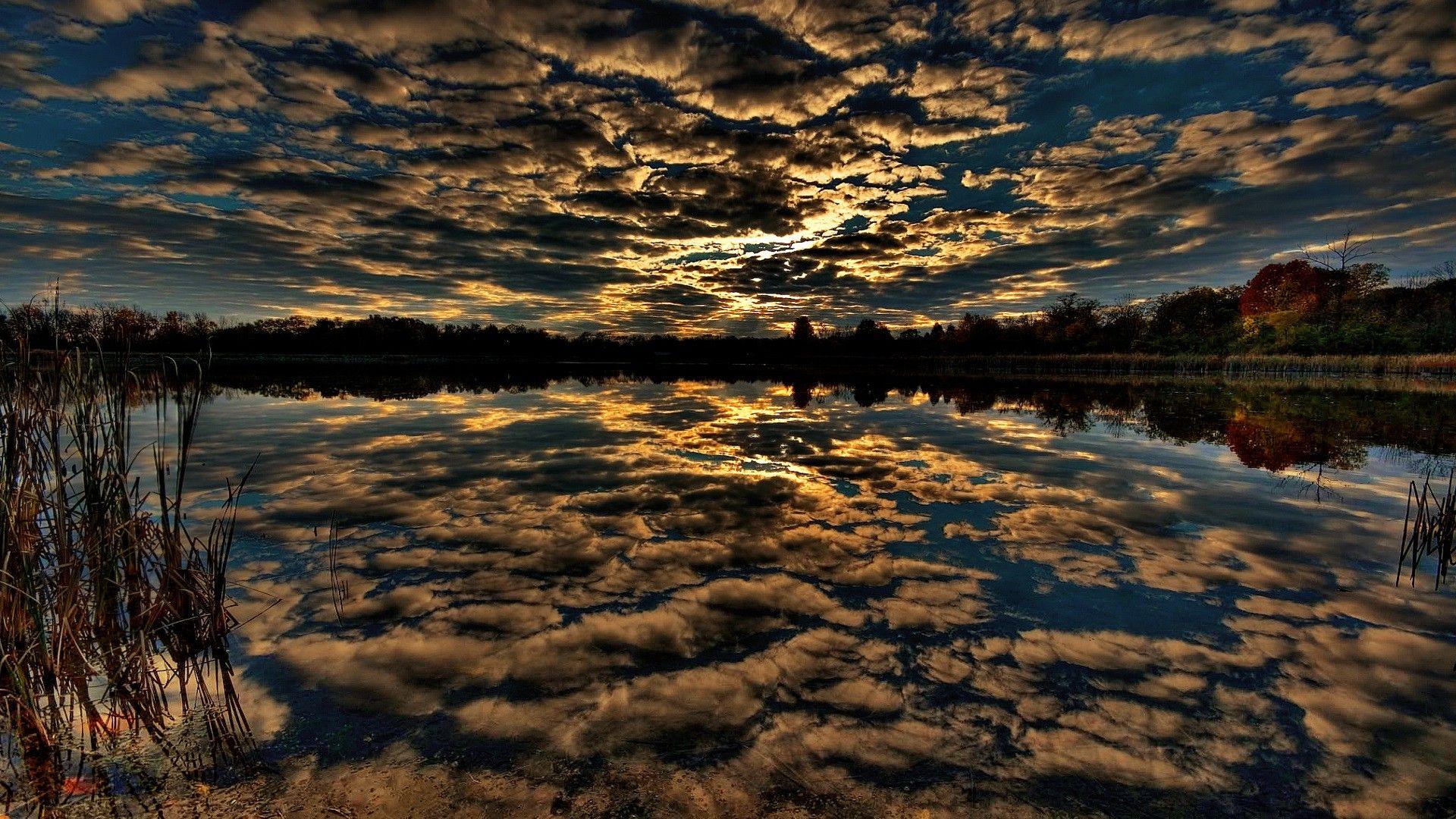 1920x1080 nature, Landscape, Sunset, Clouds, Trees, Water, Summer, Lake