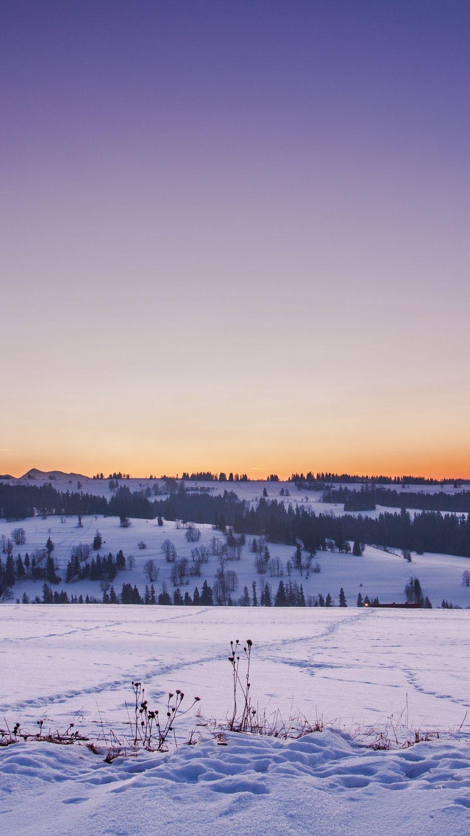938x1668 Download Wallpaper 938x1668 Field, Snow, Winter, Sunset Iphone 8 7