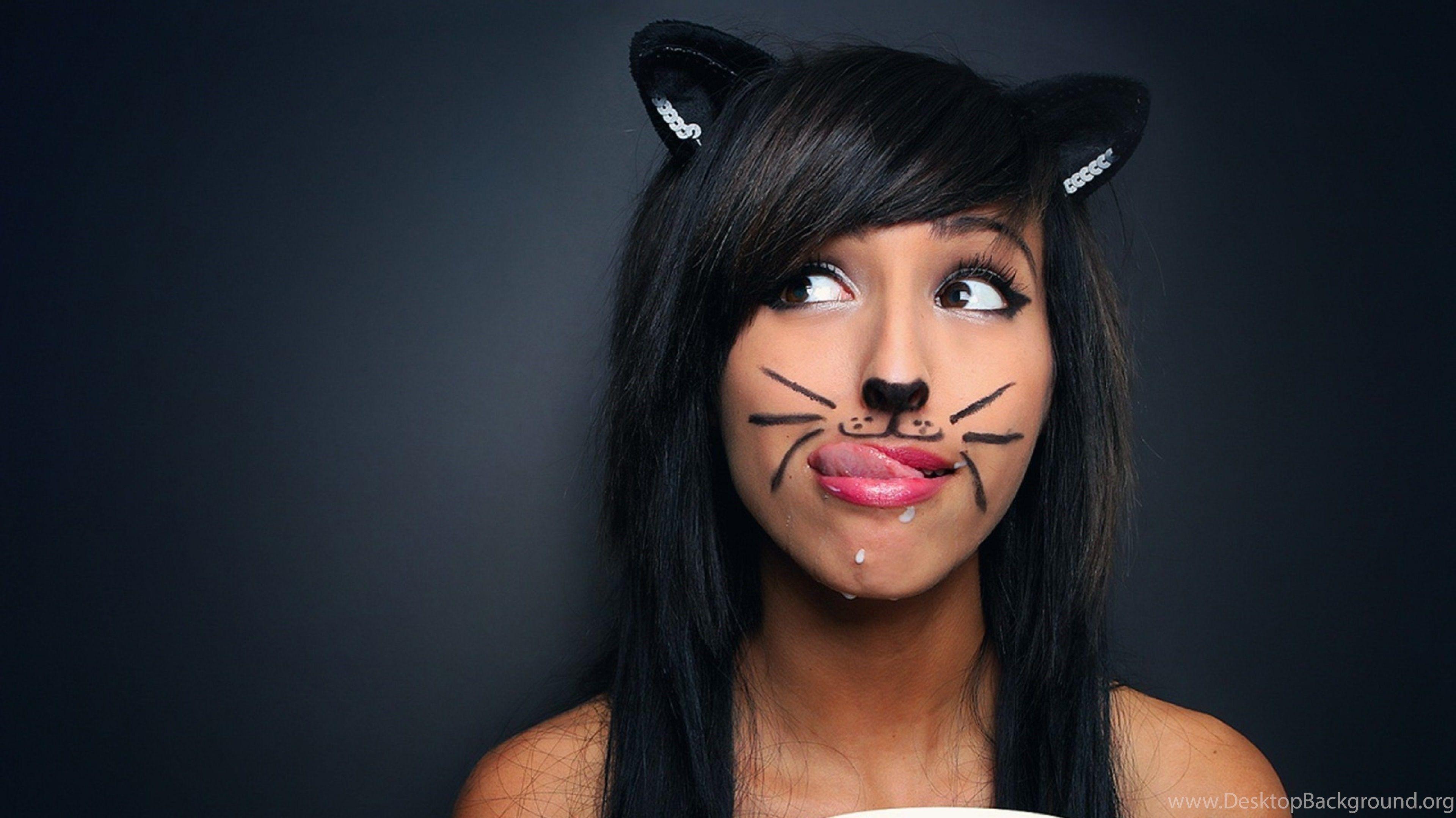 3840x2160 Download Wallpaper 3840x2160 Girl, Face, Makeup, Cat, Funny 4K. Desktop Background