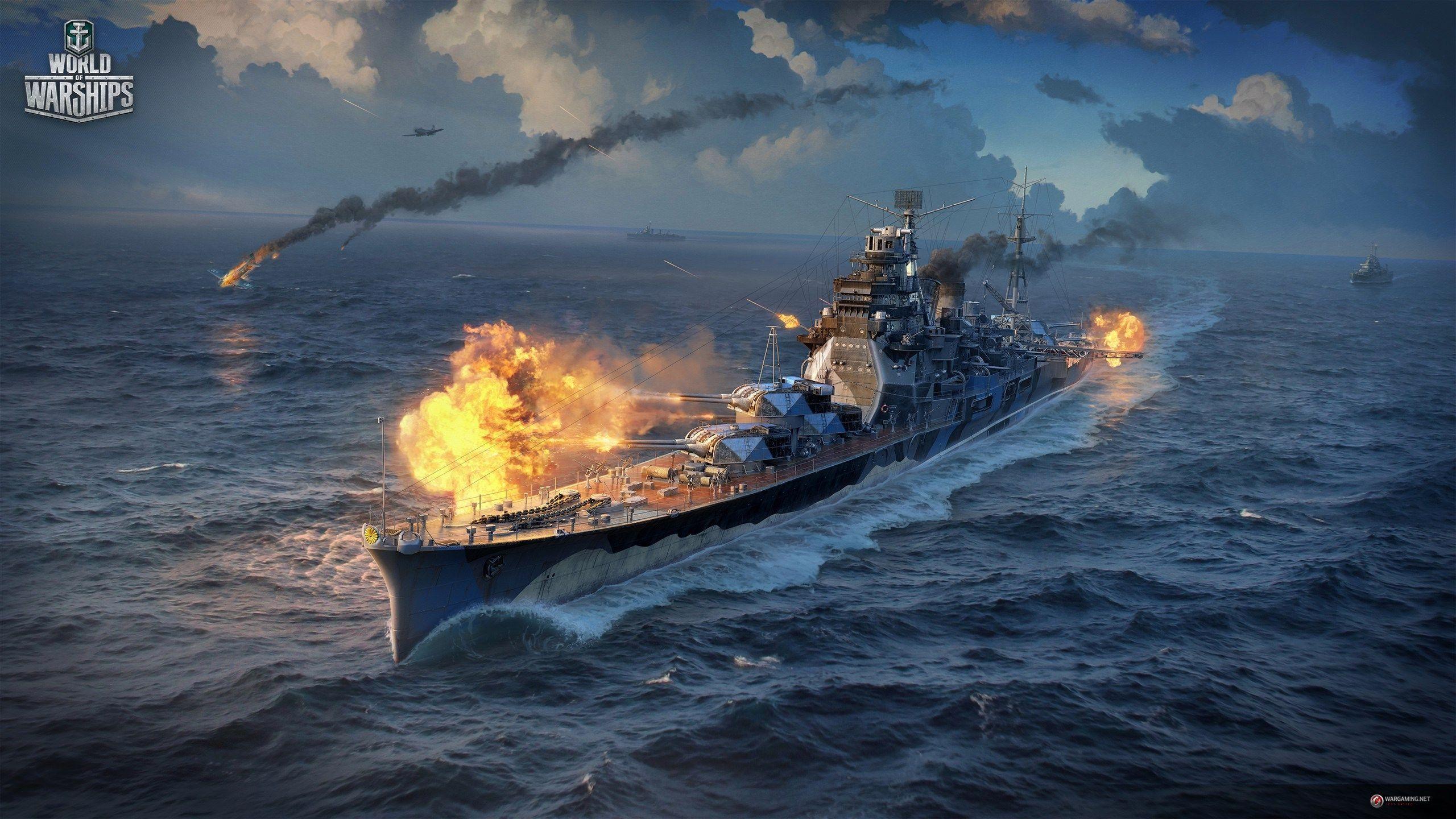 2560x1440 World of Warships game wallpaper. 海軍, 絵画