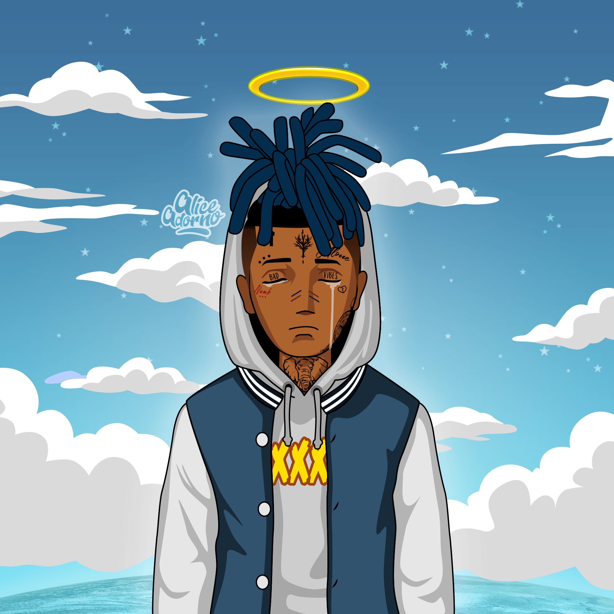 1990x1990 XXXTentacion Blue Hair Anime Wallpaper