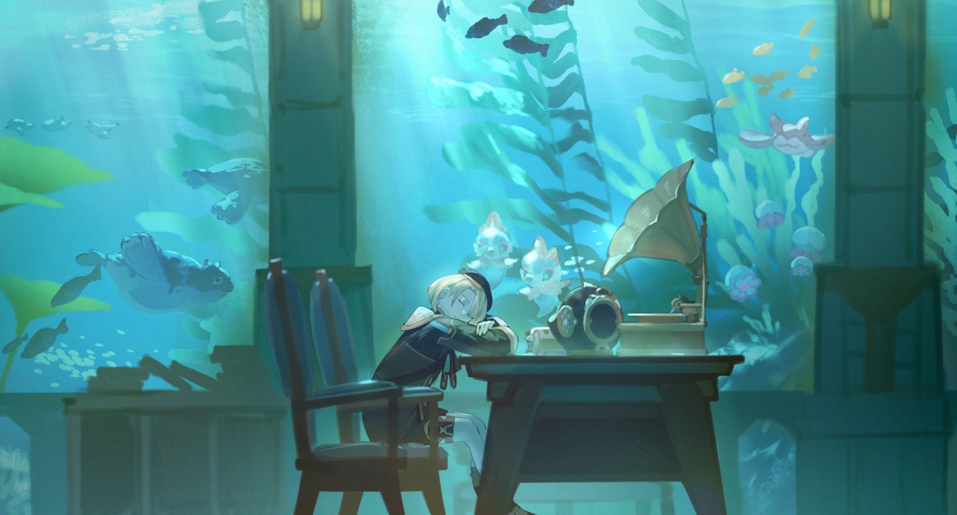1920x1033 Genshin Impact Freminet Underwater Scene HD Wallpaper by ミズク