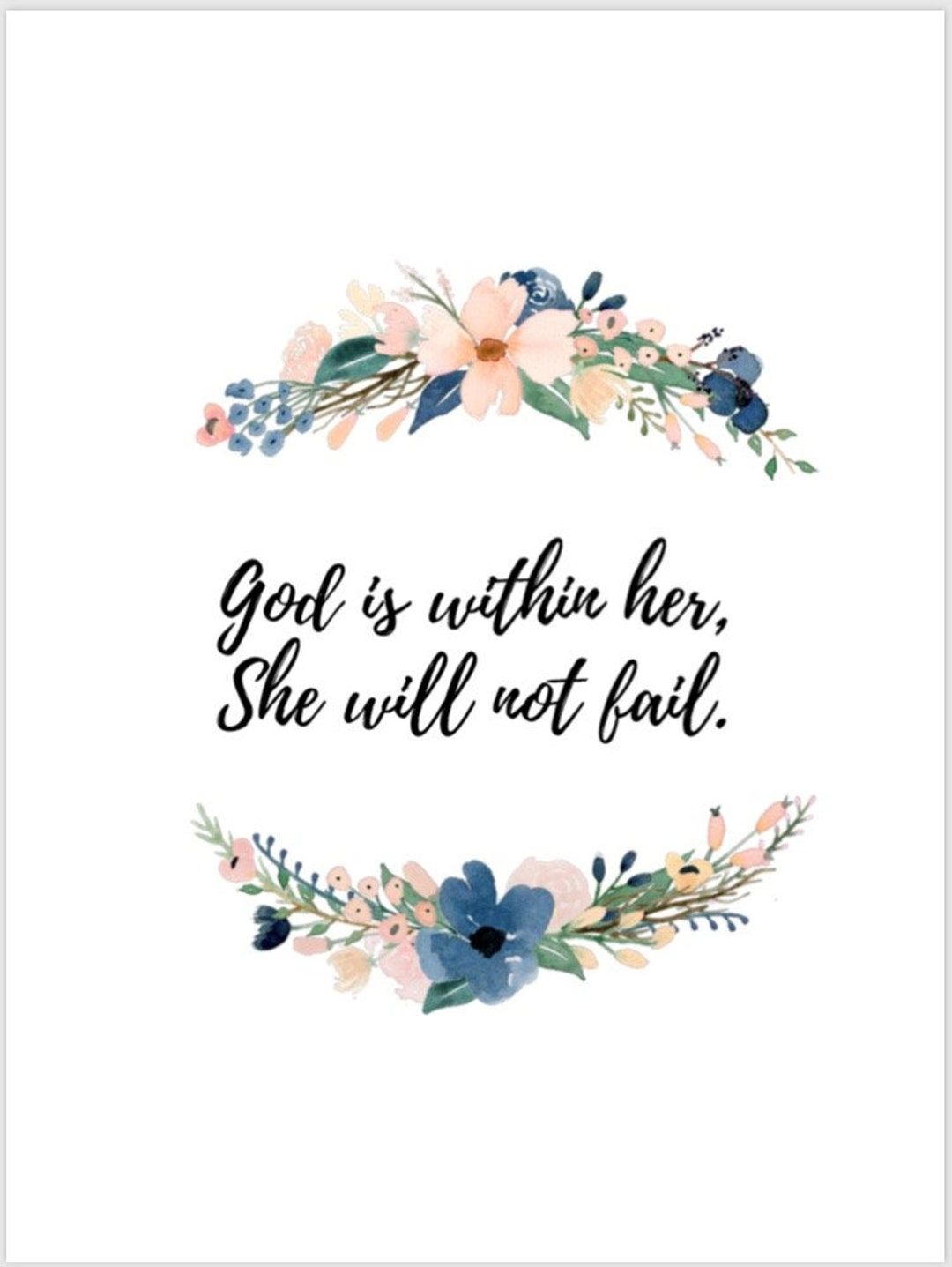 1080x1437 Psalm 46:5 God is Within Her, She Will Not Fail. Navy and Blush Floral Printable