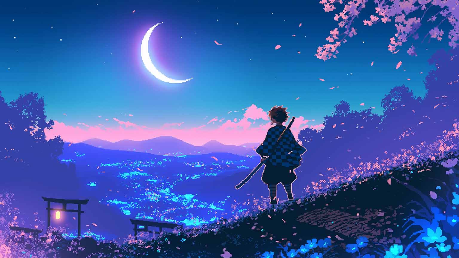 1536x864 Free Demon Slayer Tanjiro Kamado Pixel Desktop Wallpaper