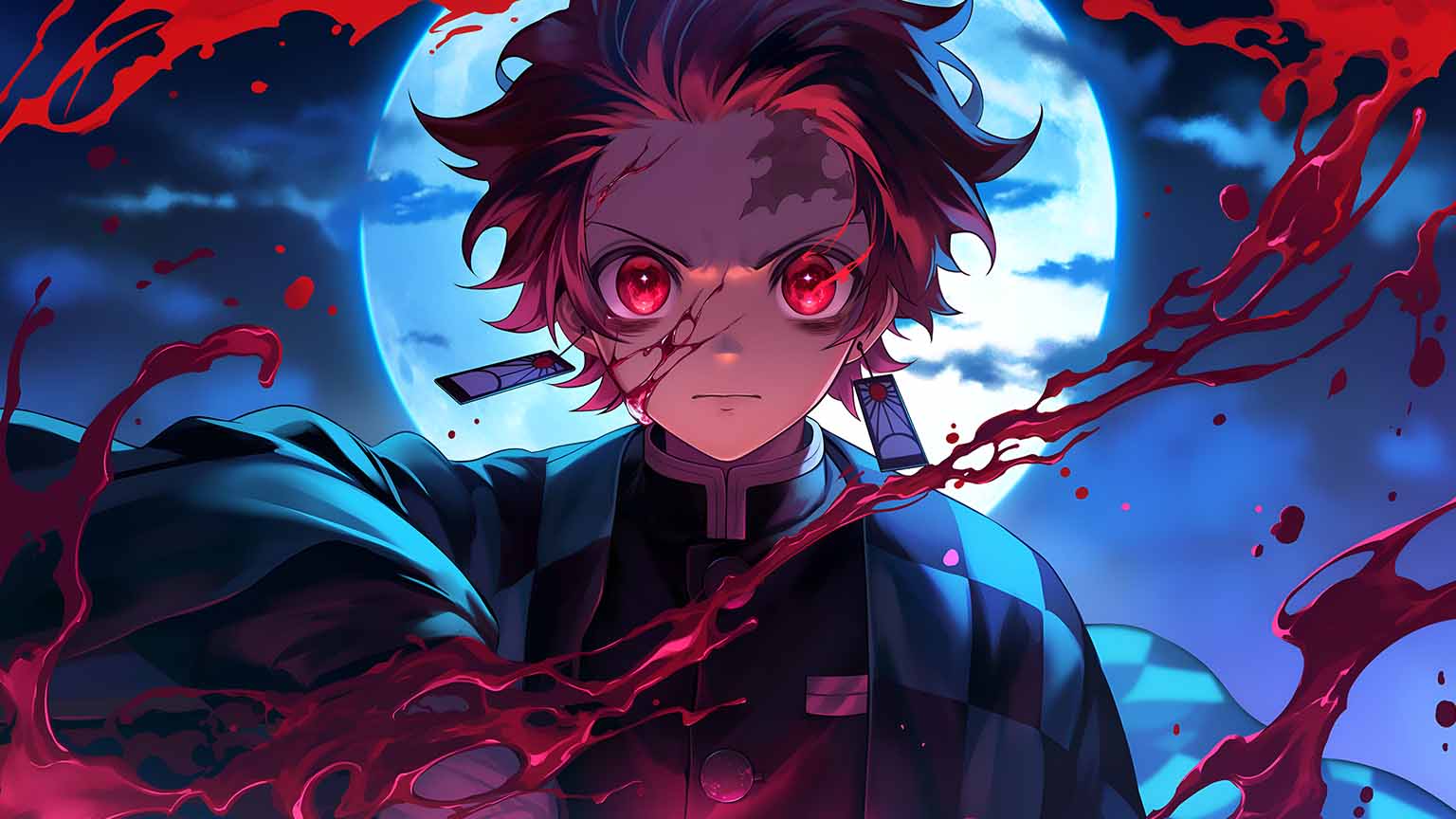 1536x864 Demon Slayer Tanjiro Kamado Moonlit Blood Desktop Wallpaper
