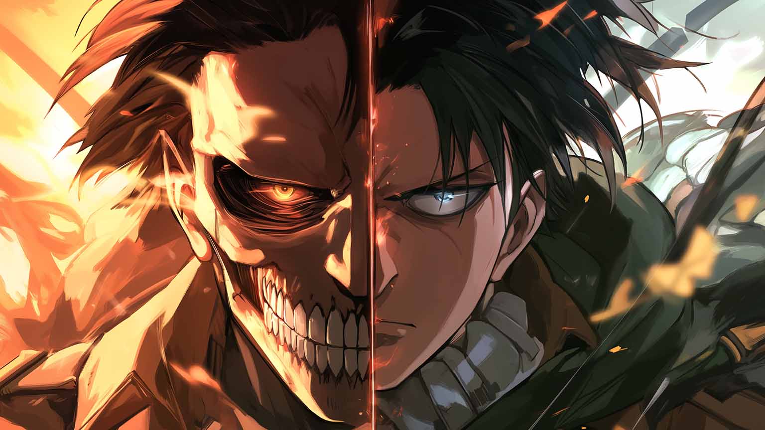 1536x864 Free AOT Eren Human and Titan Dual Form Desktop Wallpaper