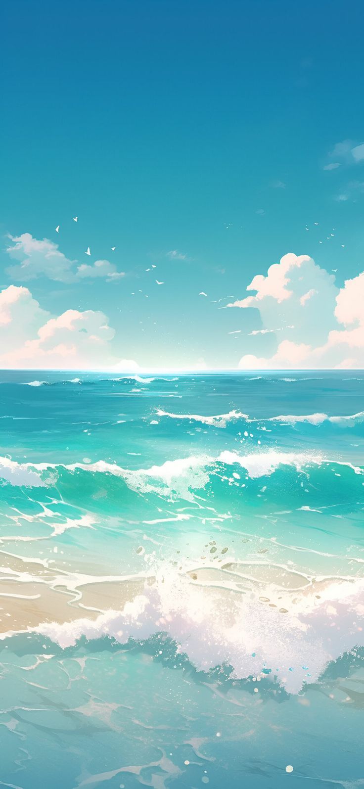 736x1595 Aesthetic Turquoise Ocean & Clouds Wallpaper