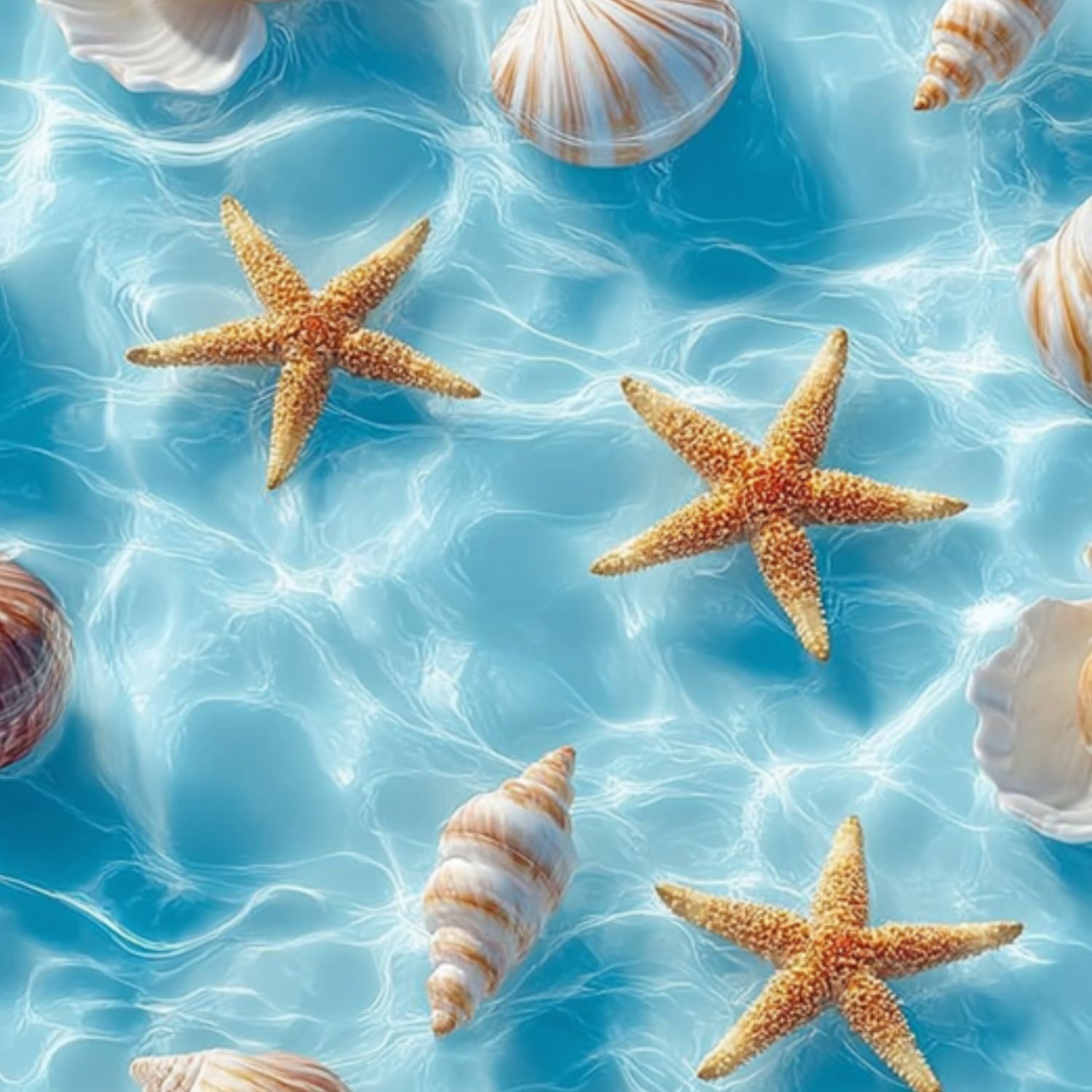 1500x1500 Coastal Peel and Stick Wallpaper Starfish Seashells Floating Clear Turquoise Water Contact Paper 23.6in x 9.8ft Wallpaper Removable Self Adhesive Wall
