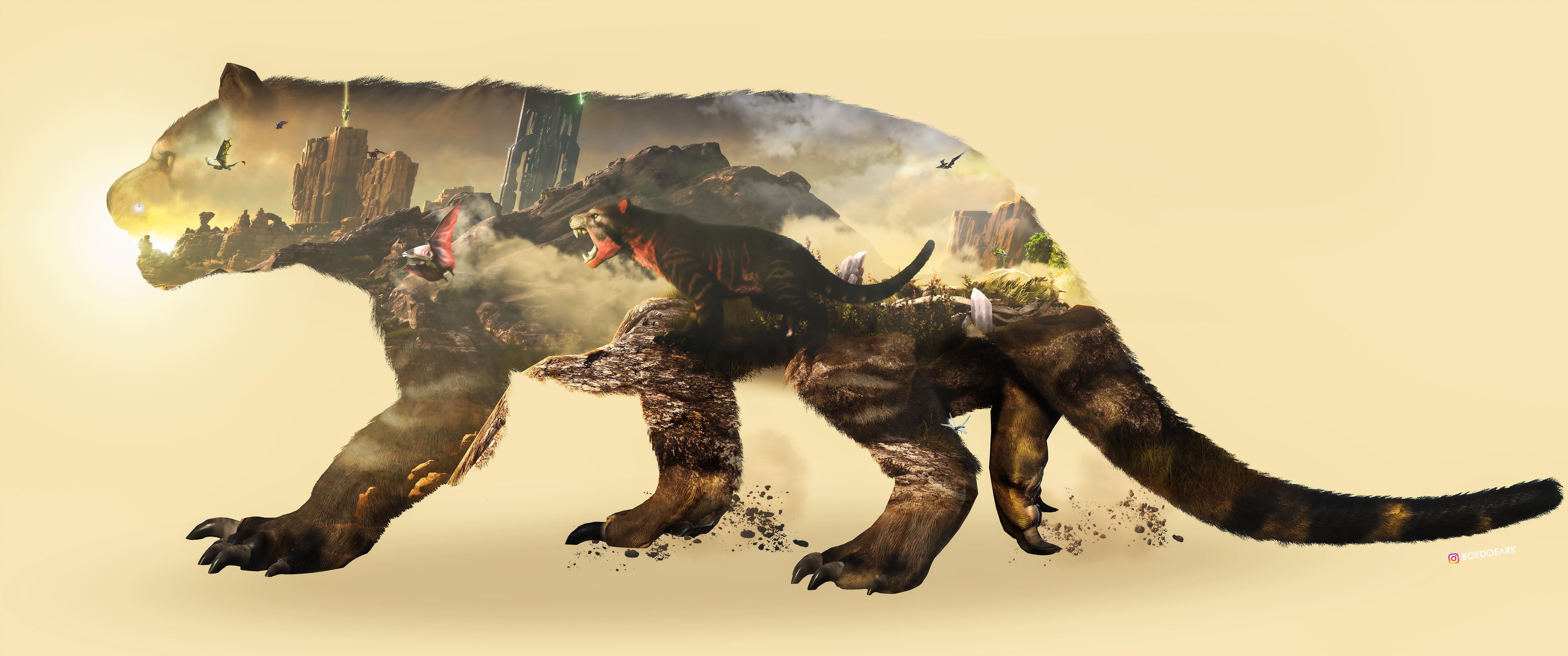 4778x2000 Double exposure thylacoleo ultra wide wallpaper